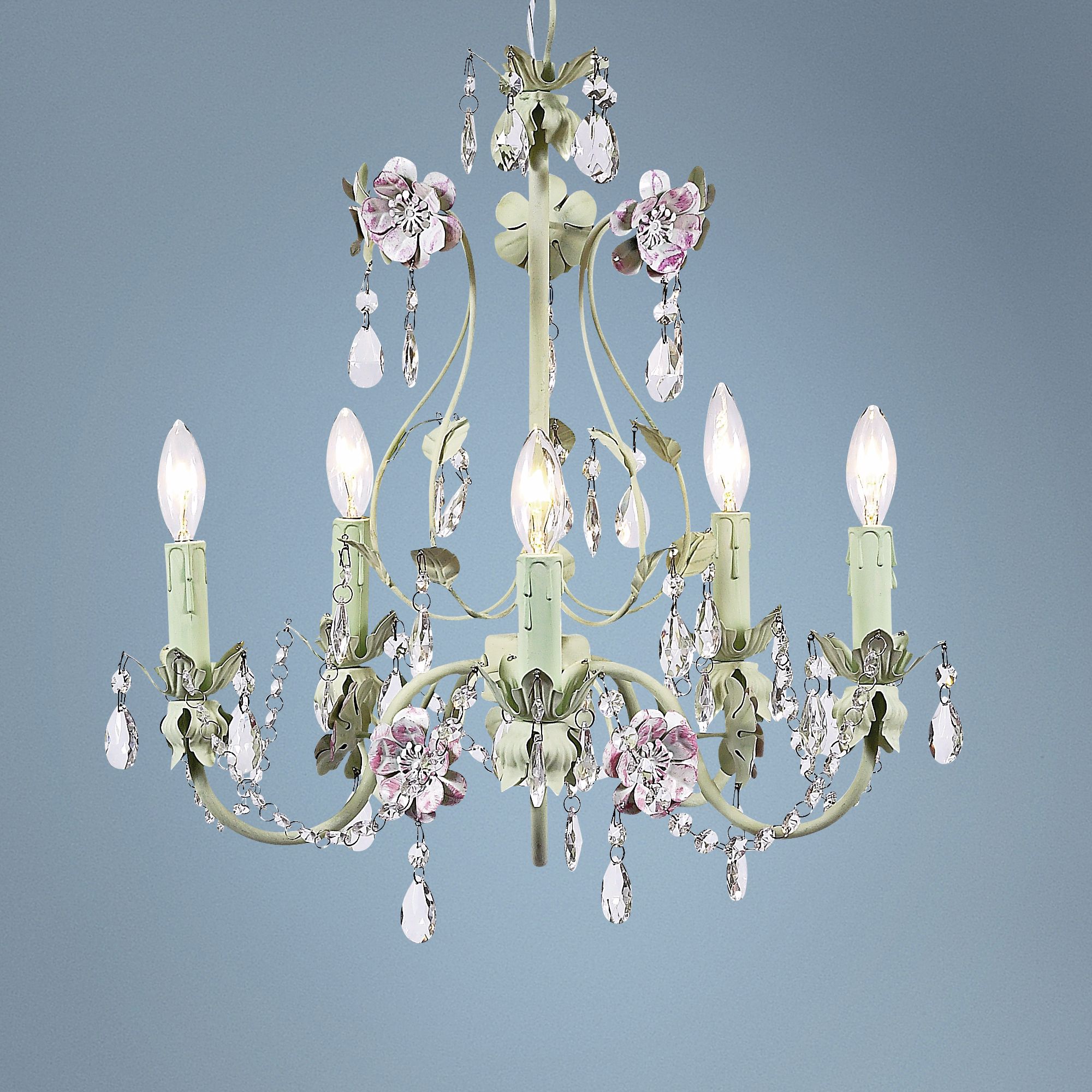 Flower Garden Pink & Green 17" Wide Chandelier