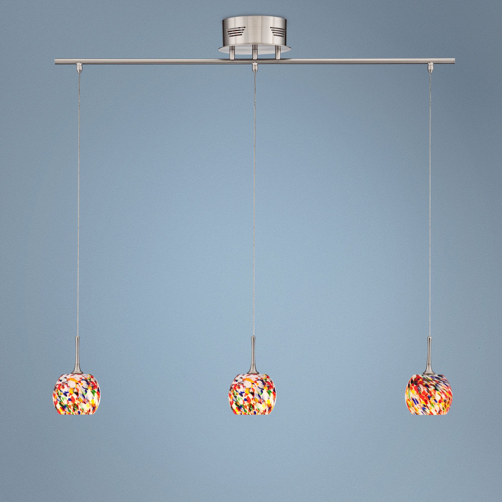 Multi-Colored Glass Three-Light Island Chandelier