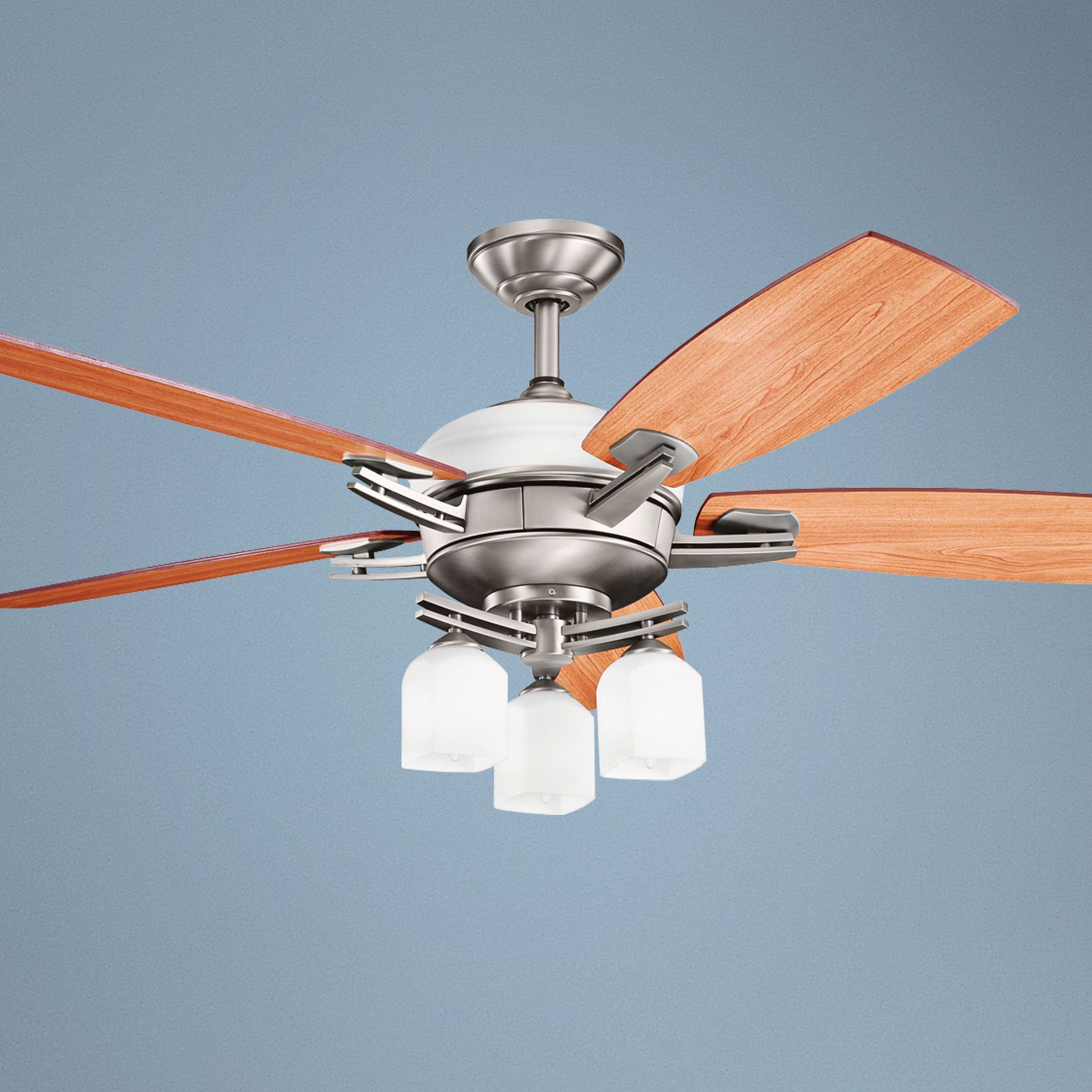 54" Kichler Brinbourne Pewter White Glass Ceiling Fan
