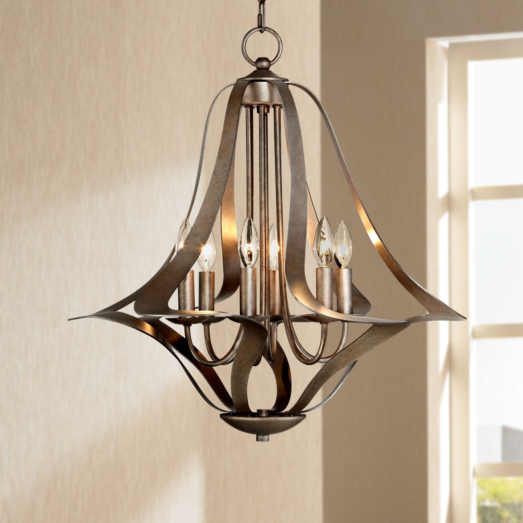 Possini Euro 6-Light Corinthian Bronze Bell Chandelier