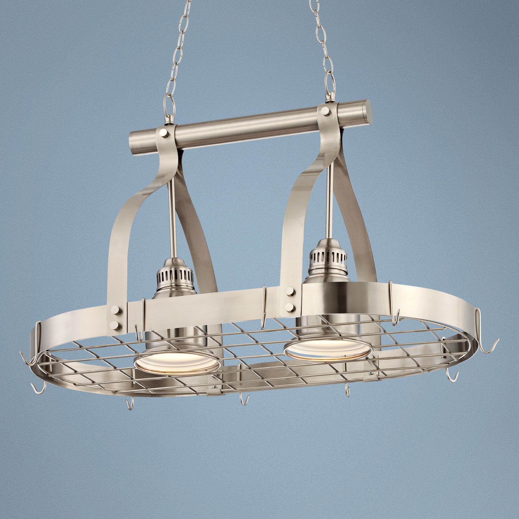 Lighted Hanging  Racks on Light Brushed Nickel Finish Hanging Pot Rack Chandelier   Lampsplus