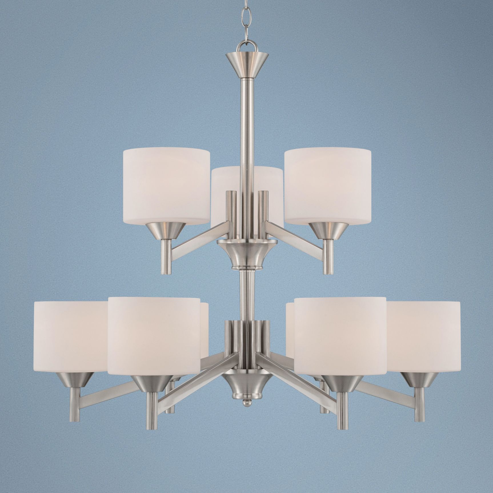 Starry Brushed Steel 30" Wide Two-Tier Entry Chandelier