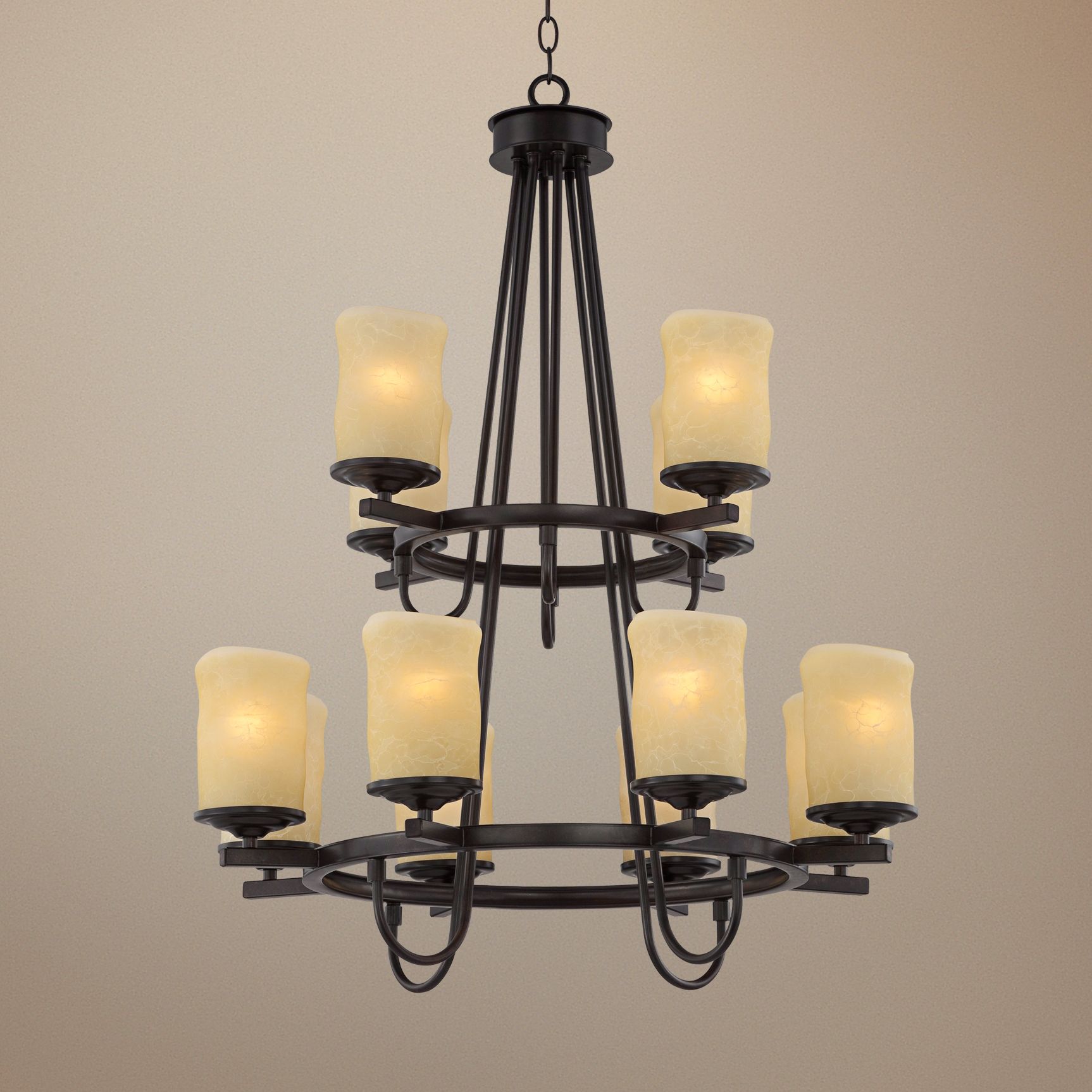 Rustic Candle Dark Bronze 27" Wide Two-Tier Chandelier