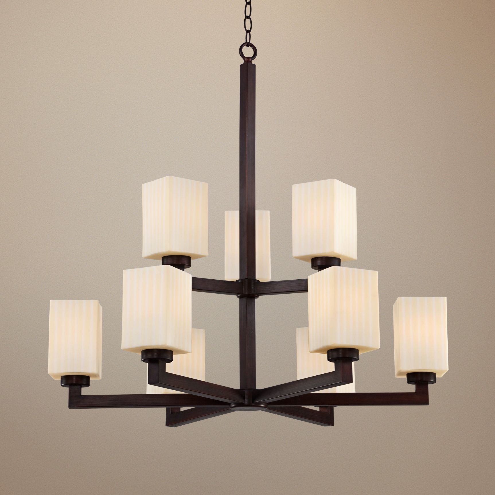 Dark Bronze Art Deco 32" Wide Two-Tier Chandelier