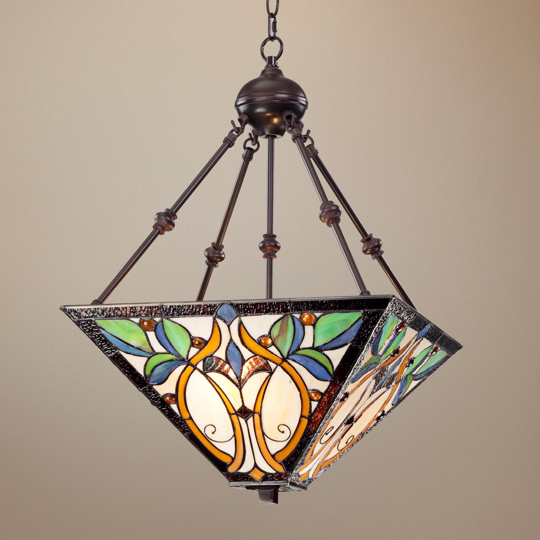 Tiffany Style 2-Light Leaf 26" High Glass Pendant Light