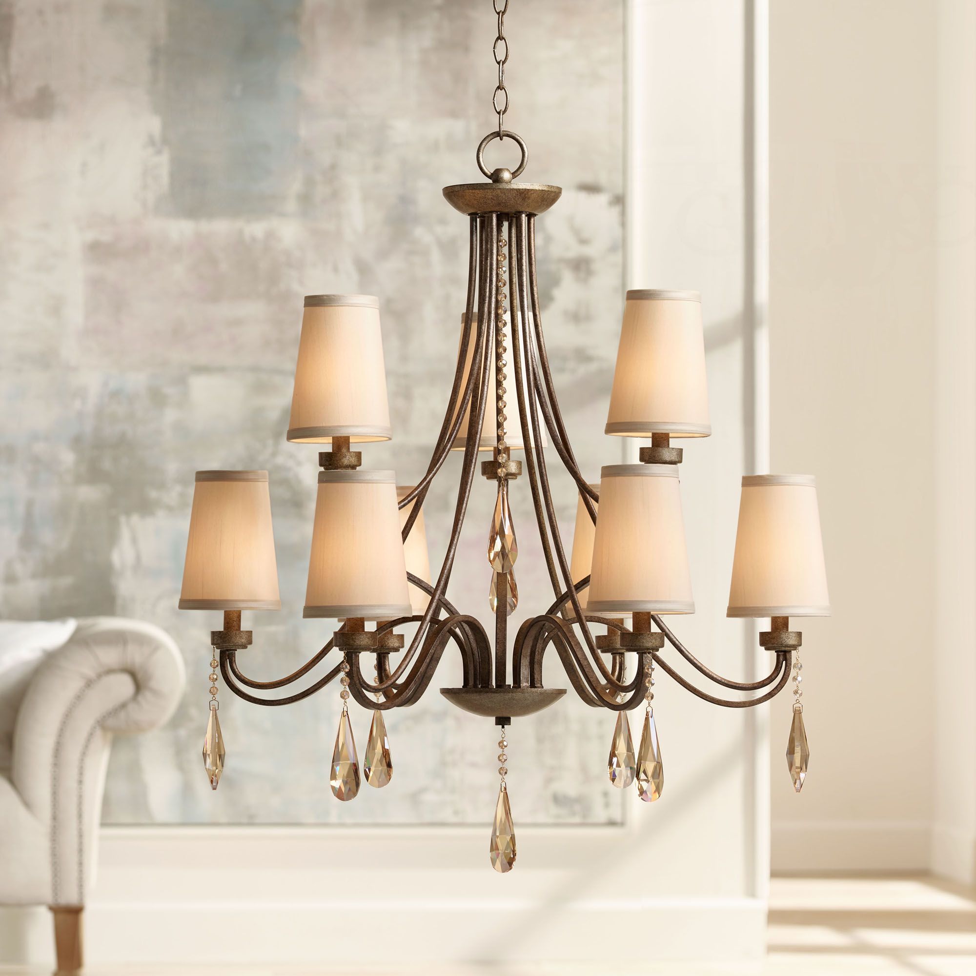 Possini Antique Bronze 32" Wide Champagne Crystal Chandelier