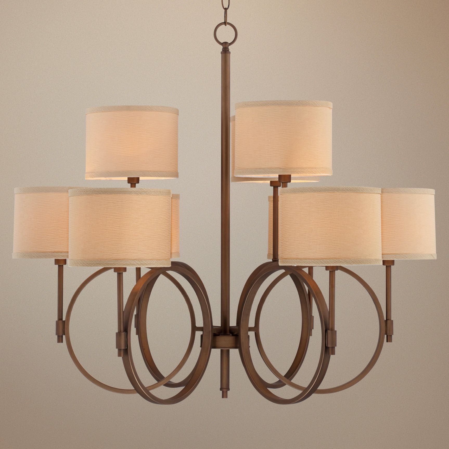 Brushed Bronze Linen Shade 33 3/4" Wide 9-Light Chandelier