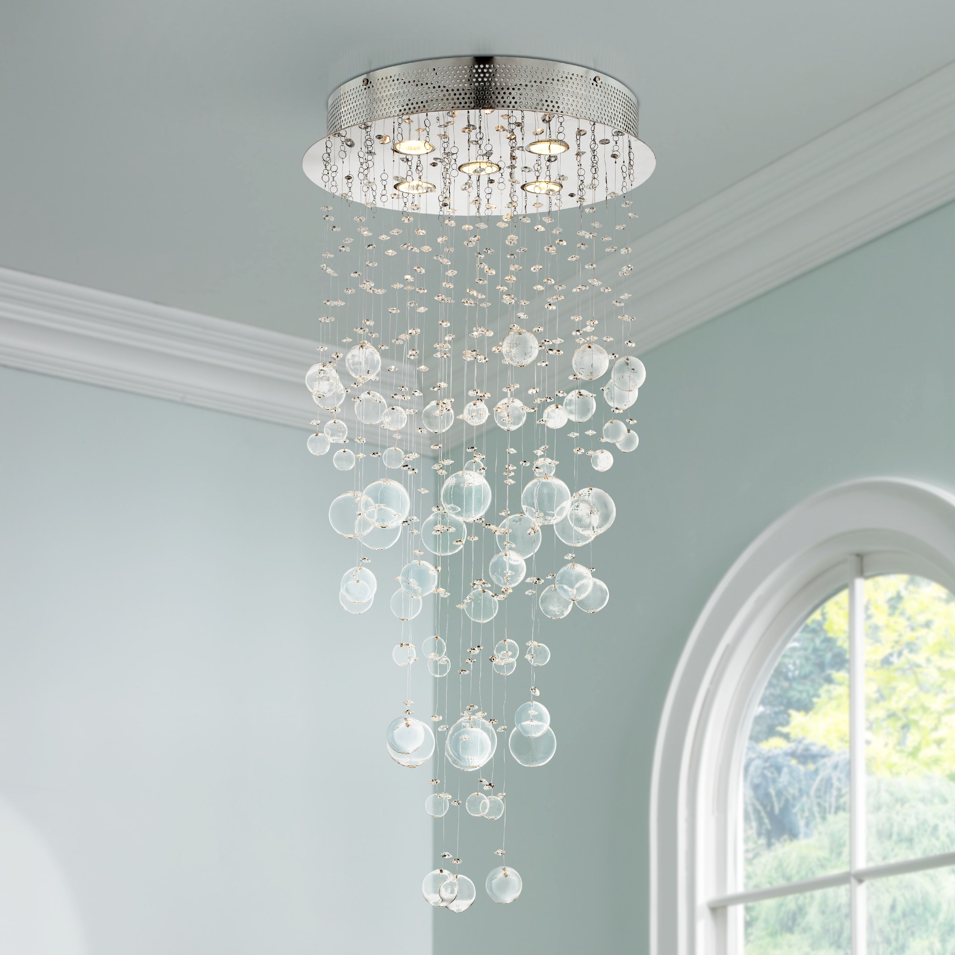 Chrome and Glass Spheres 39 1/4" High Halogen Ceiling Light