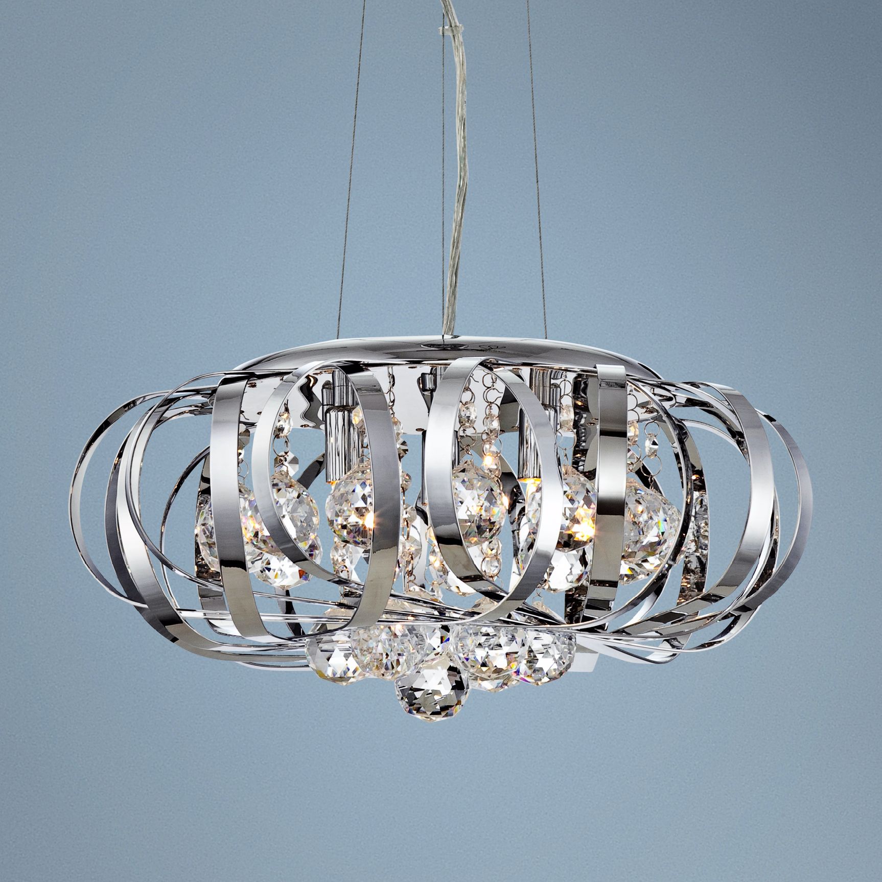 Steel Ribbons Modern Crystal 15" Wide Pendant Chandelier