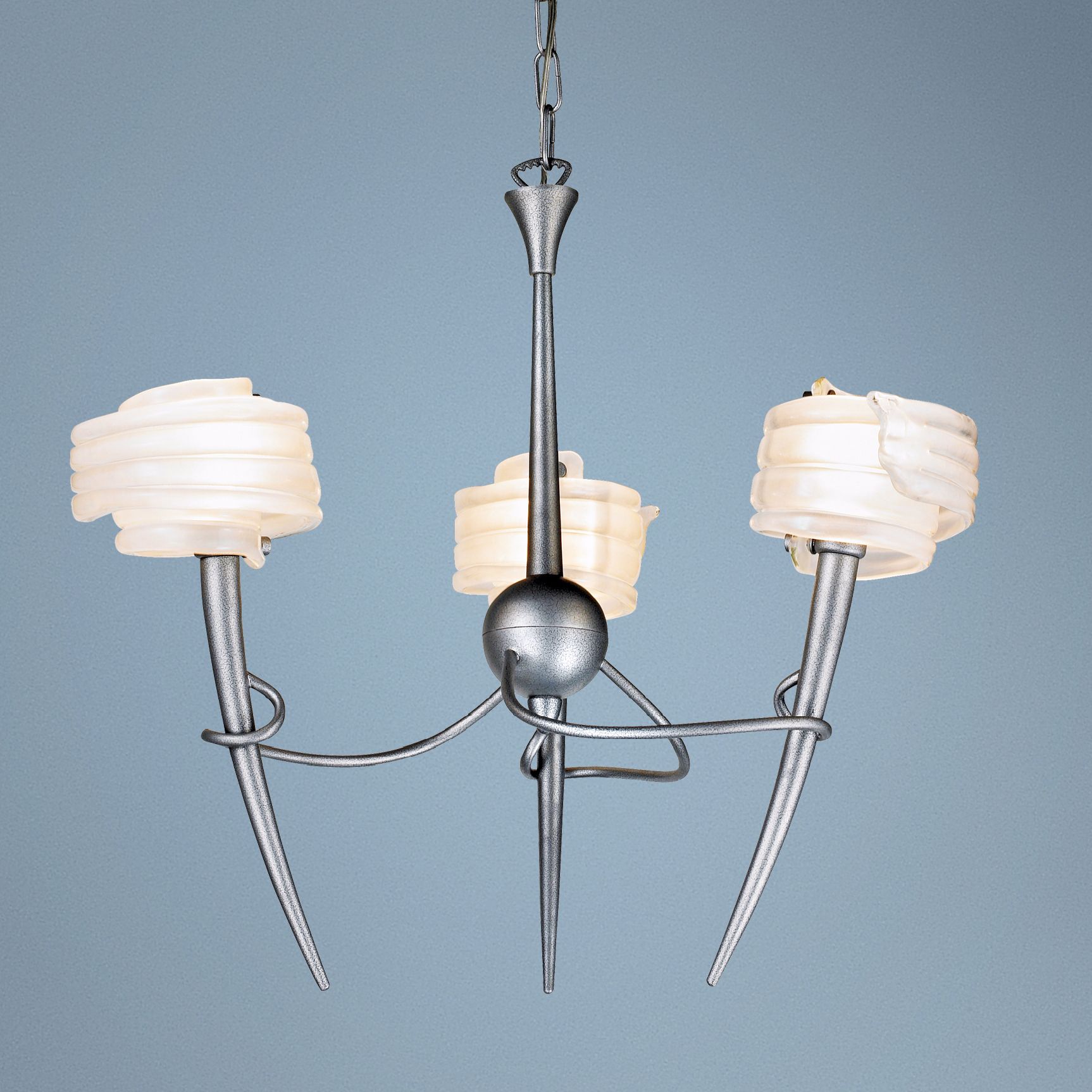 Viola 25" Wide Frosty Glass and Cracked Silver Chandelier