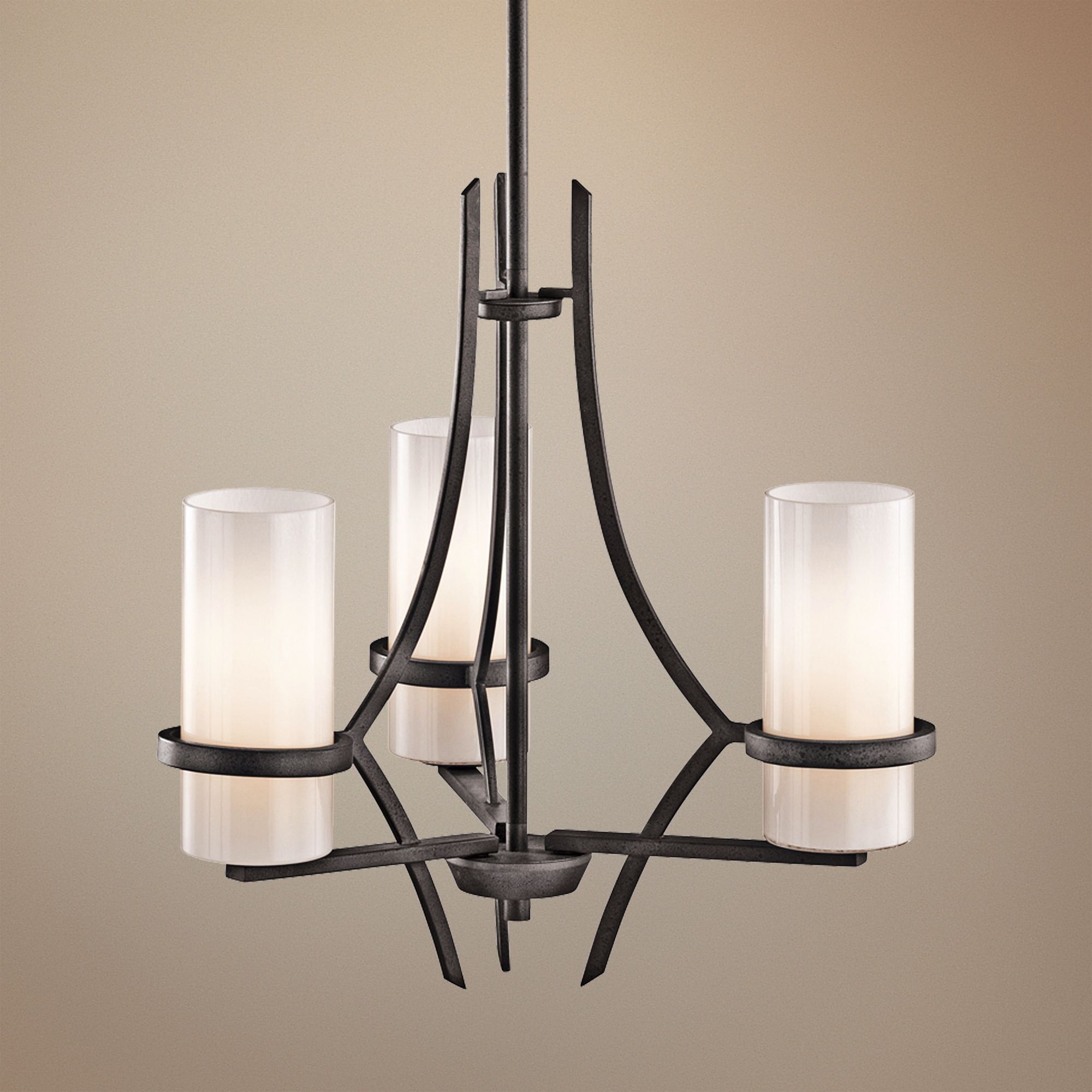 Kichler Beckett Anvil Iron White Glass 3-Light Chandelier
