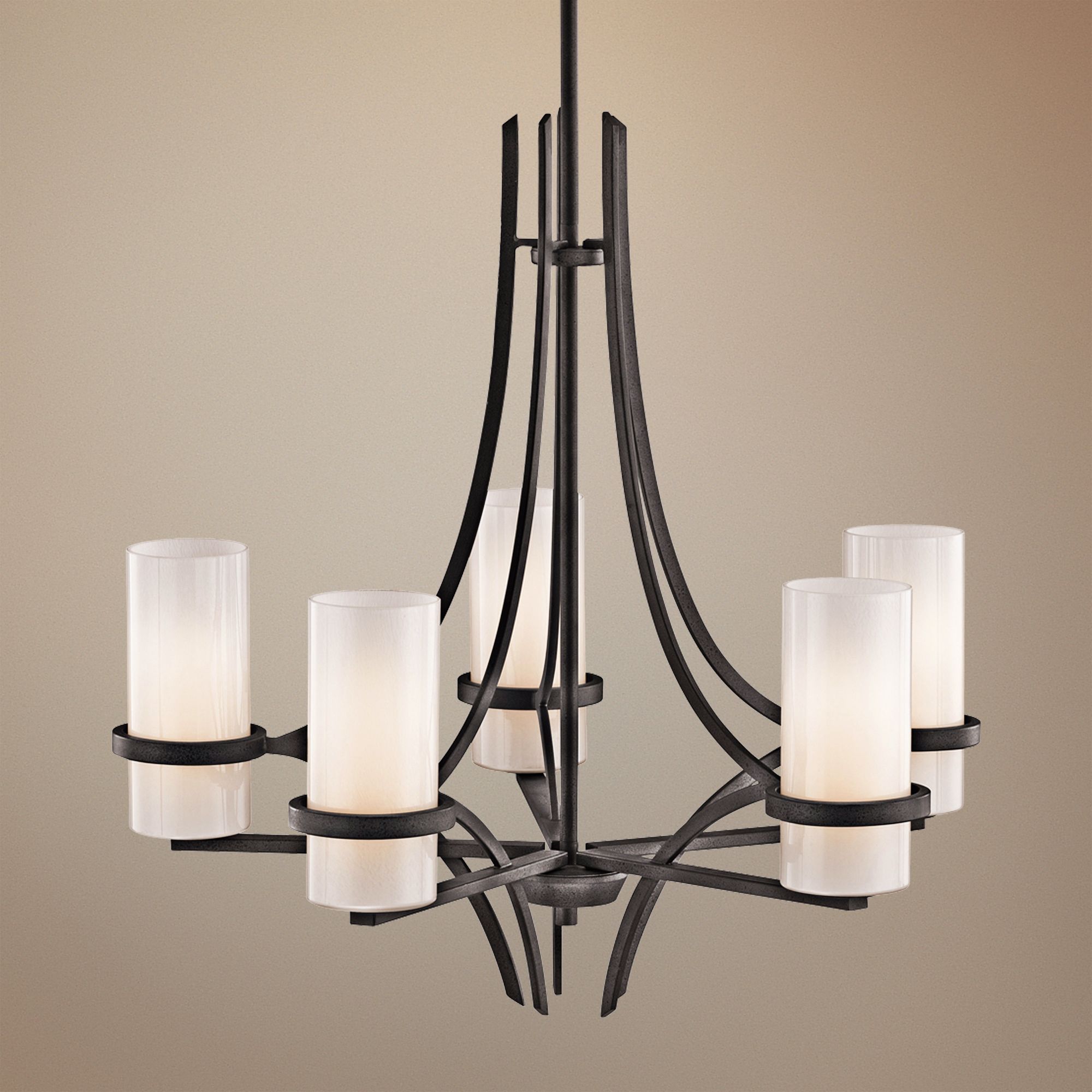 Kichler Beckett Anvil Iron White Glass 5-Light Chandelier