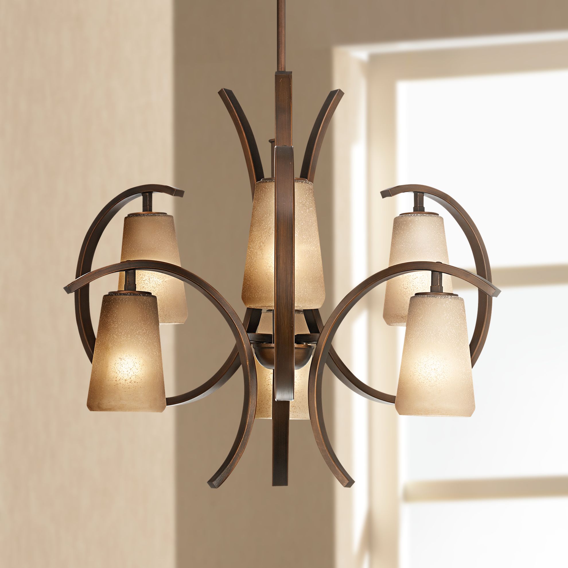 Contemporary Curved 6-Light 30" Wide Iron Chandelier