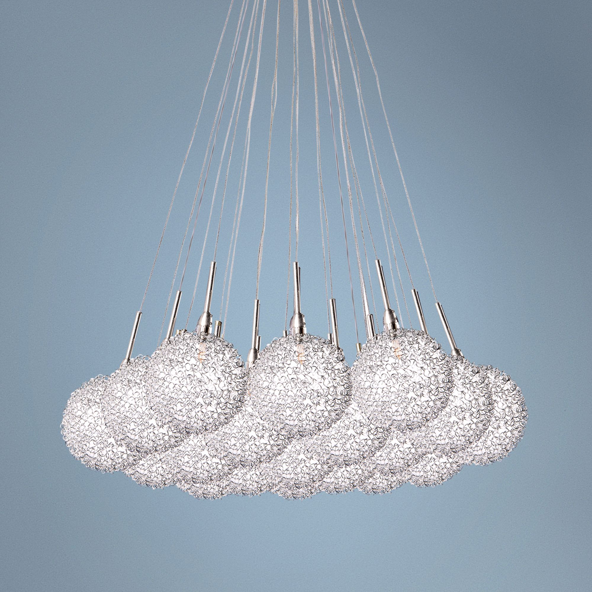 Starburst Satin Nickel Iron Mesh Glass 19-Light Pendant