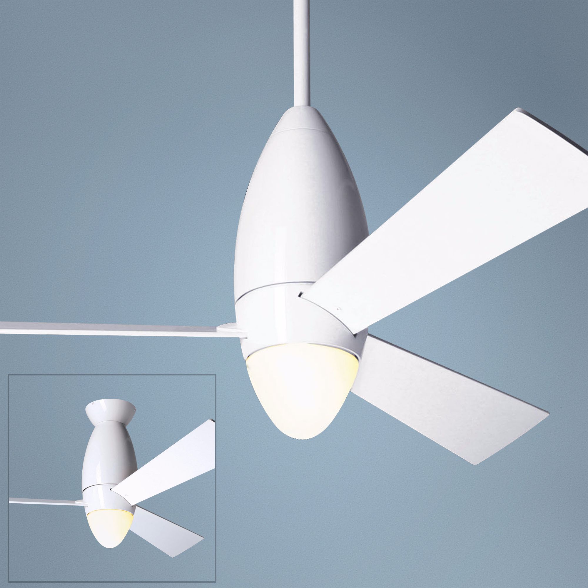 52" Modern Fan DC Slim Gloss White Ceiling Fan & Light