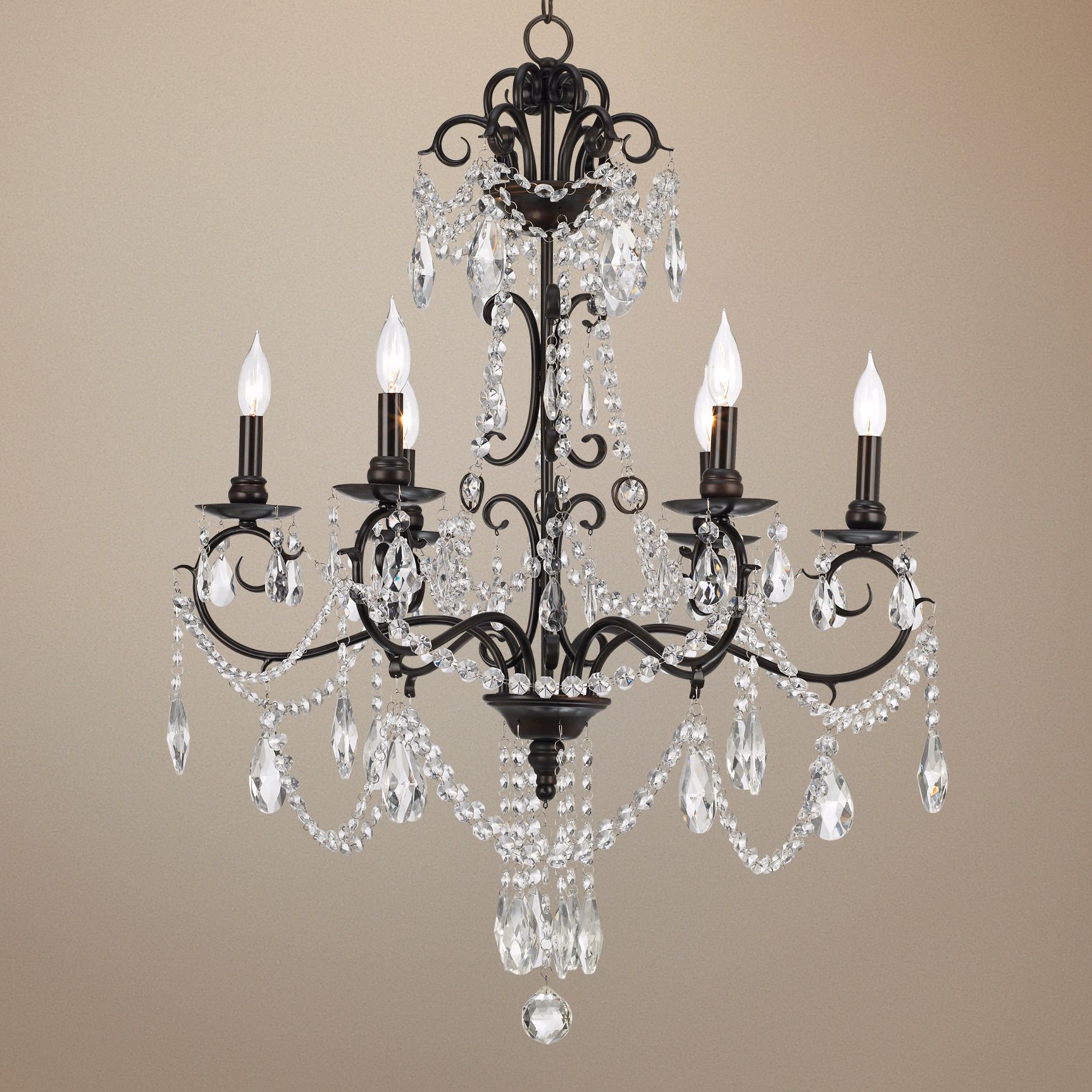 6-Light Bronze 27 3/4" Wide Crystal Chandelier