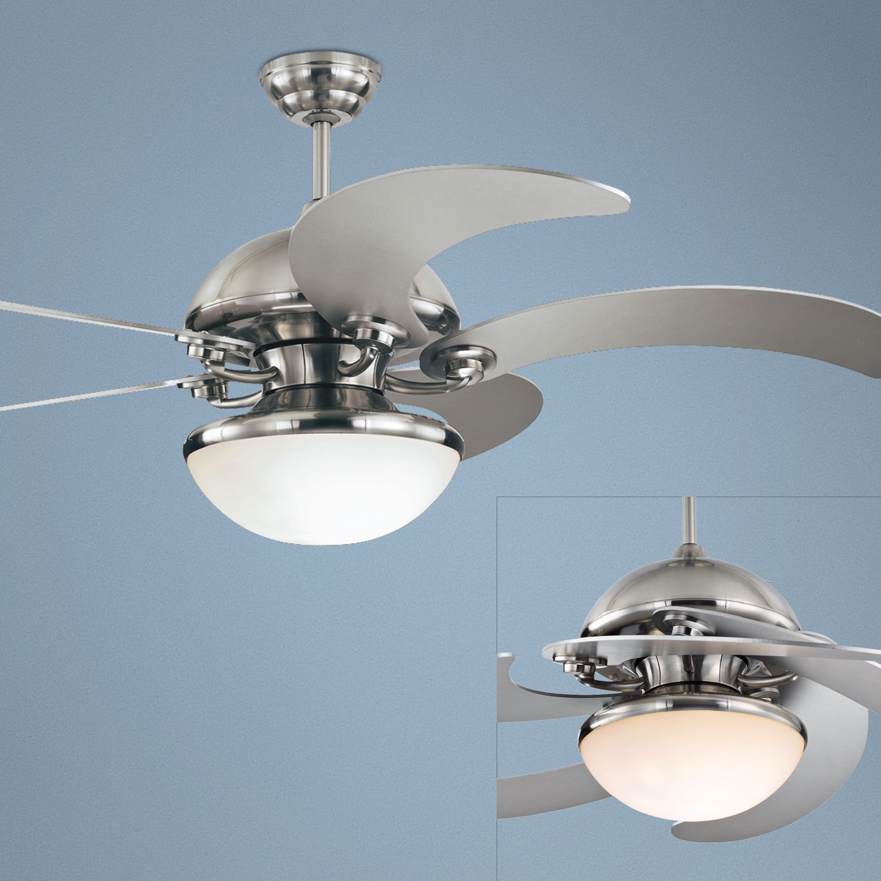 52" Monte Carlo Centrifica Brushed Steel Ceiling Fan Light