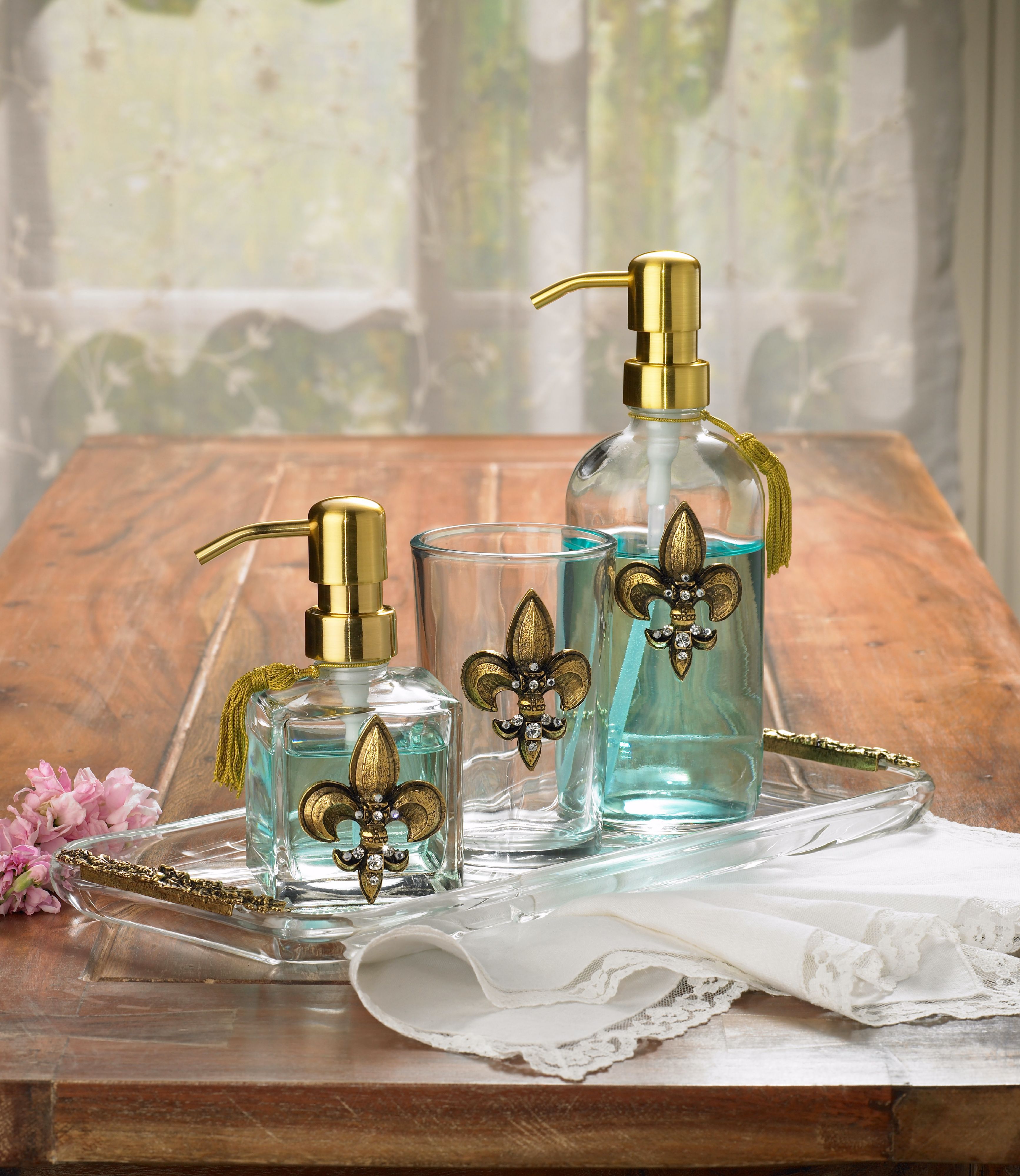 3-Piece Gold Fleur de Lis Bathroom Accessory Set