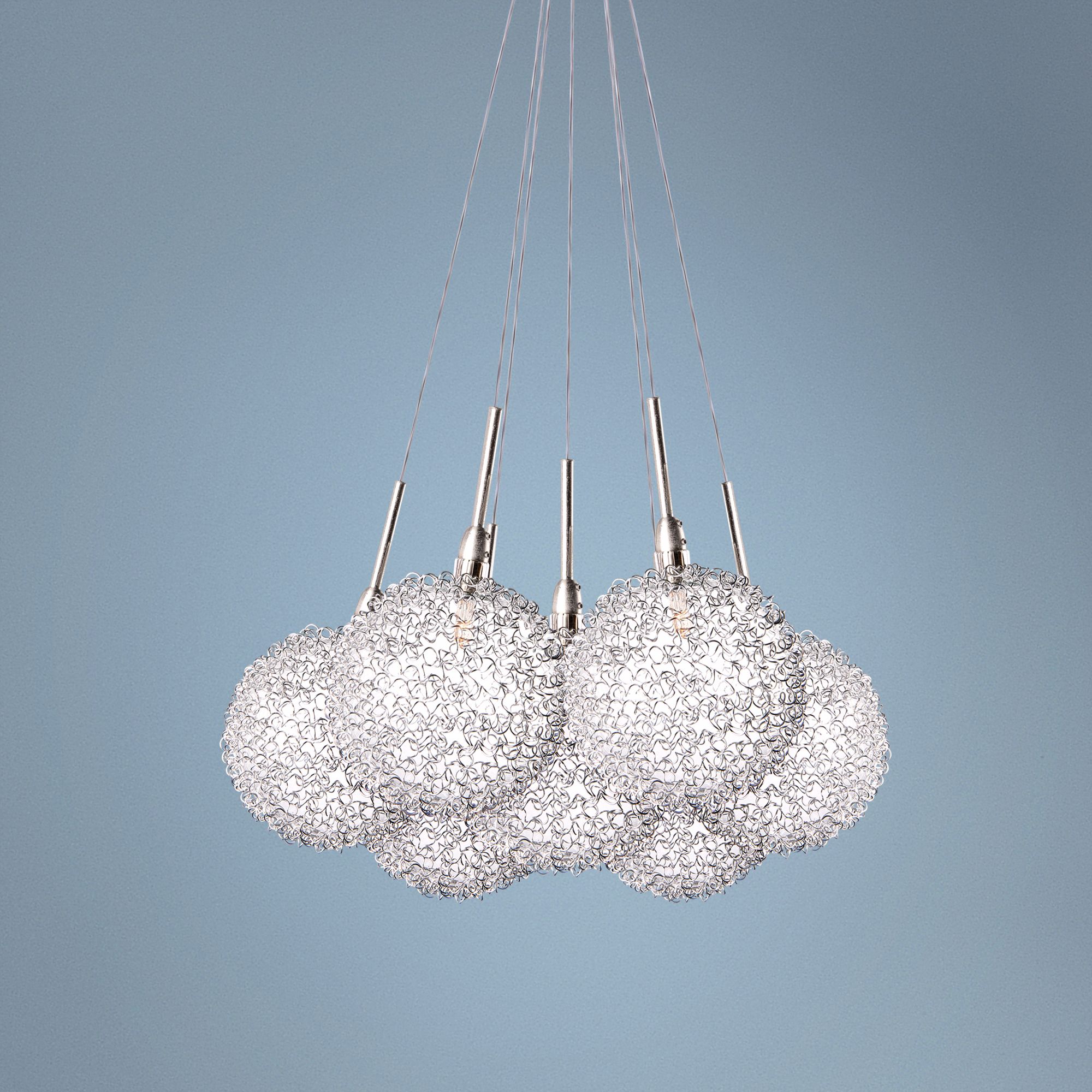 Starburst Satin Nickel Iron Mesh Glass 7-Light Pendant