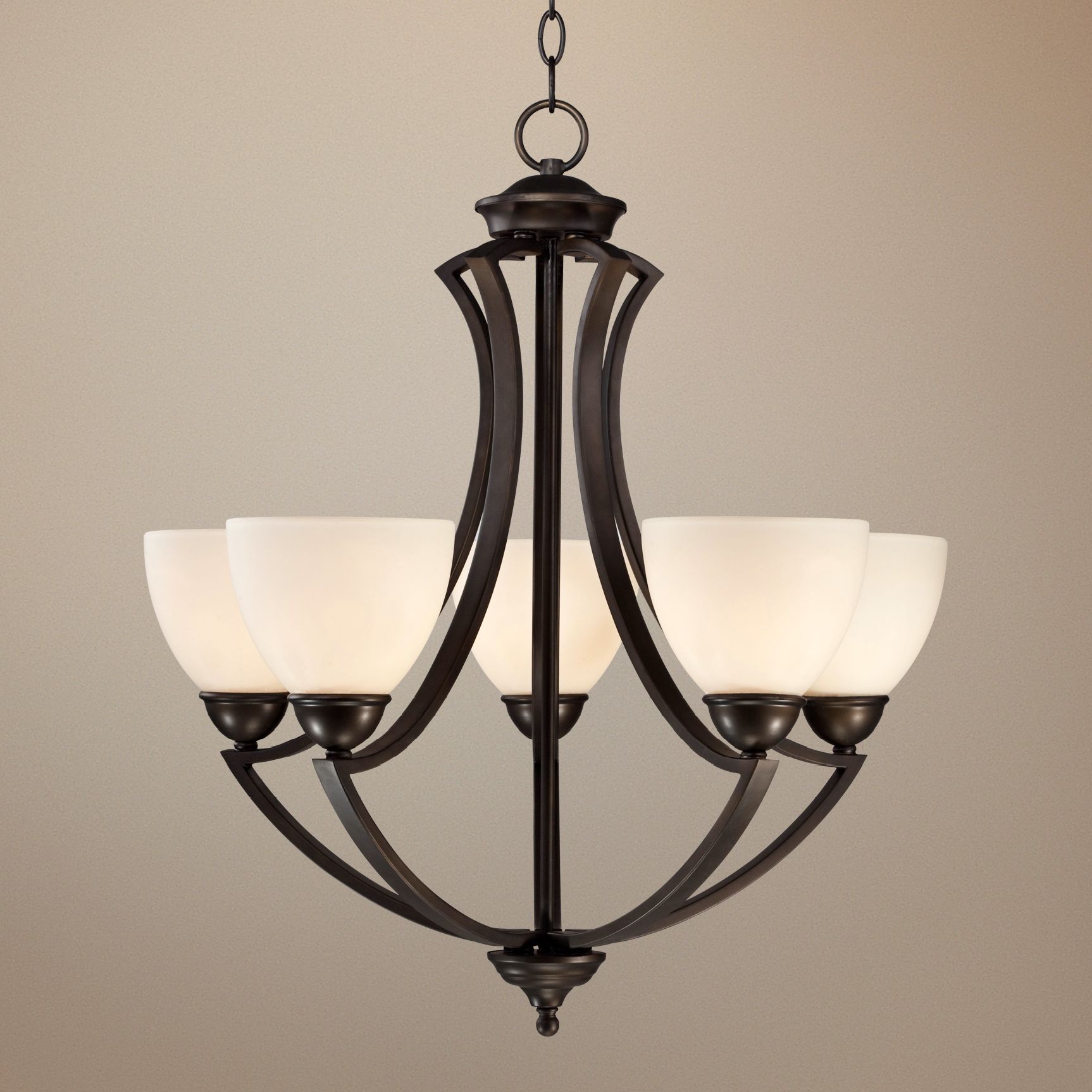 5-Light Curves 24" Wide Frosted Glass and Bronze Chandelier