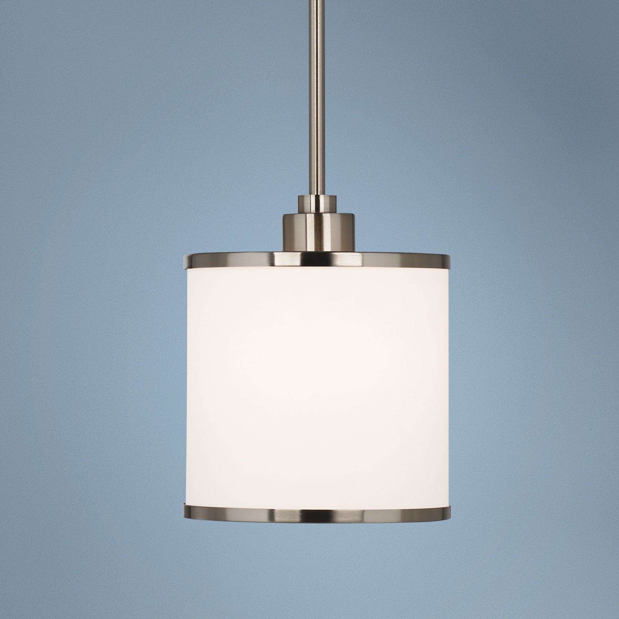 Possini Euro White Drum 7" Brushed Steel Mini Pendant Light
