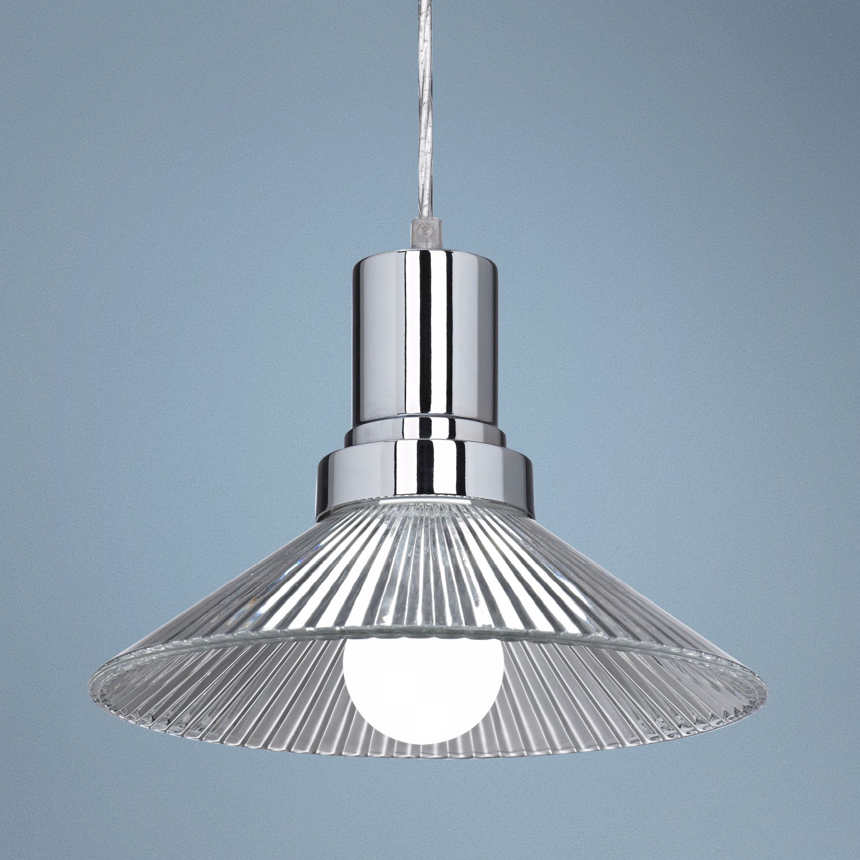Ribbed Glass 10" Wide LED Chrome Mini Pendant Light