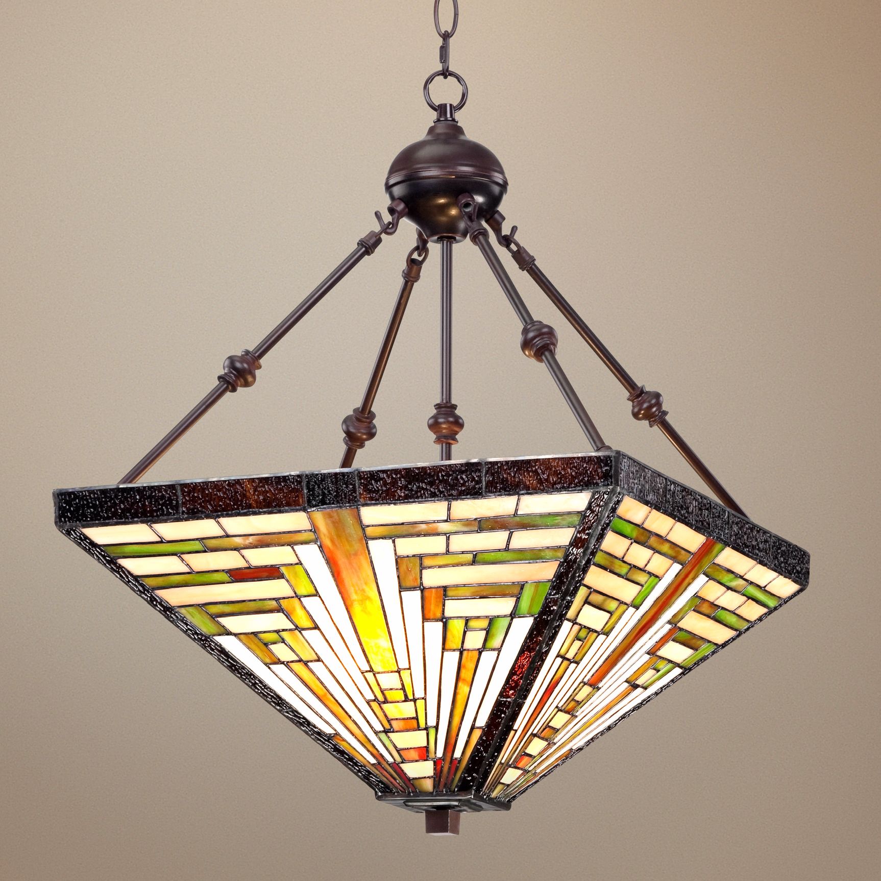 Tiffany Style 3-Light Bronze 27" High Glass Pendant Light