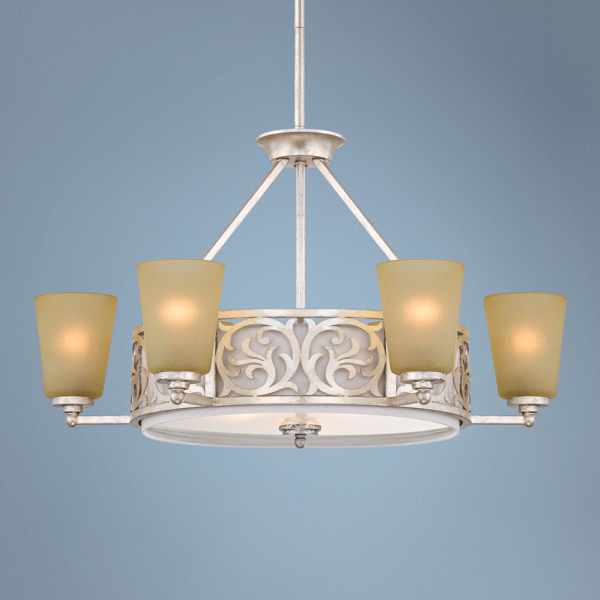 Laser Cut 30" Wide 9-Light Silver Leaf Chandelier