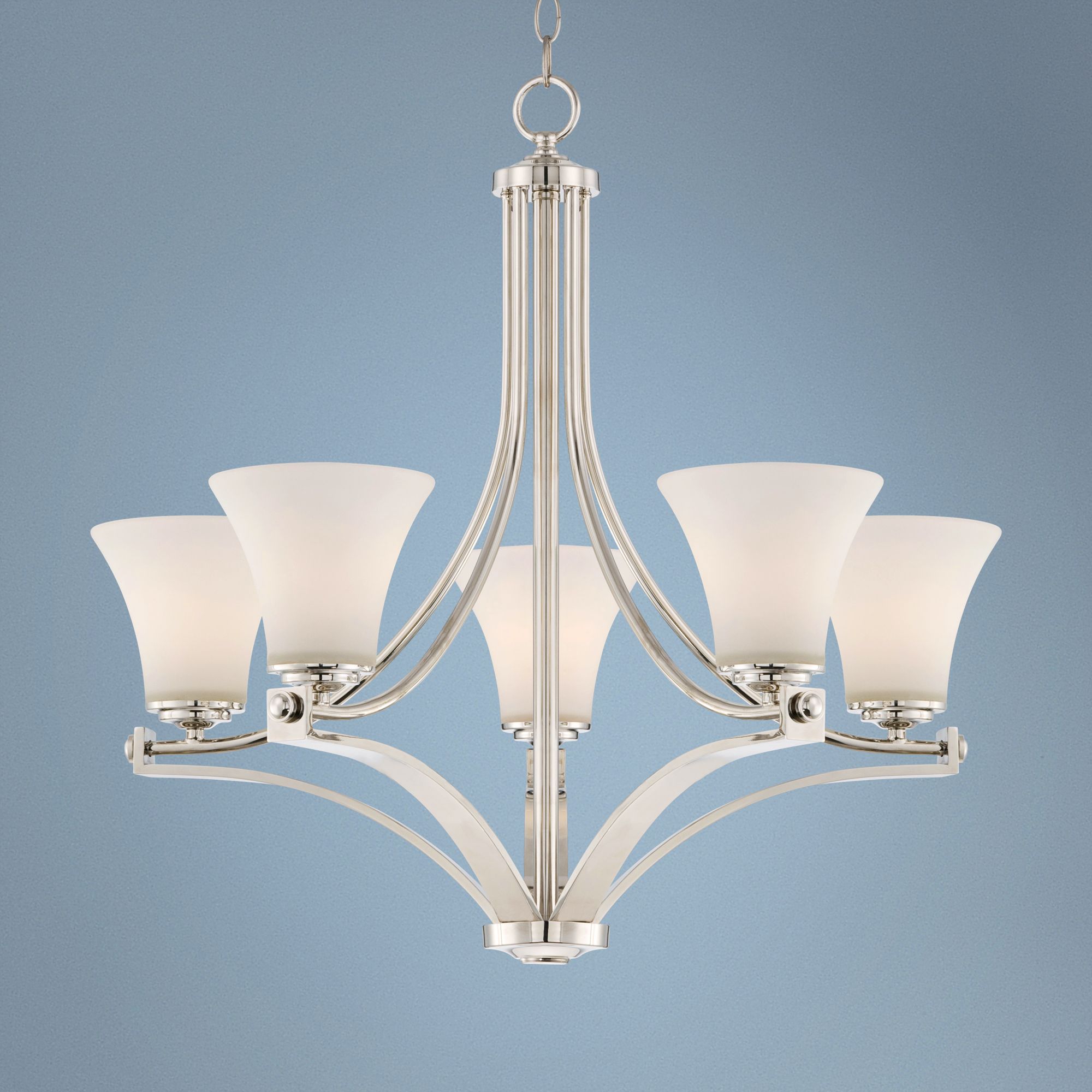 Polished Nickel Opal Glass 27 1/2" Wide 5-Light Chandelier