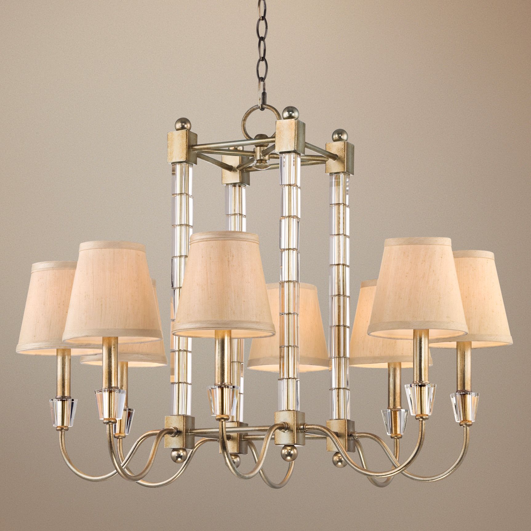 Glass Column 8-Light 28" Wide Burnished Silver Chandelier