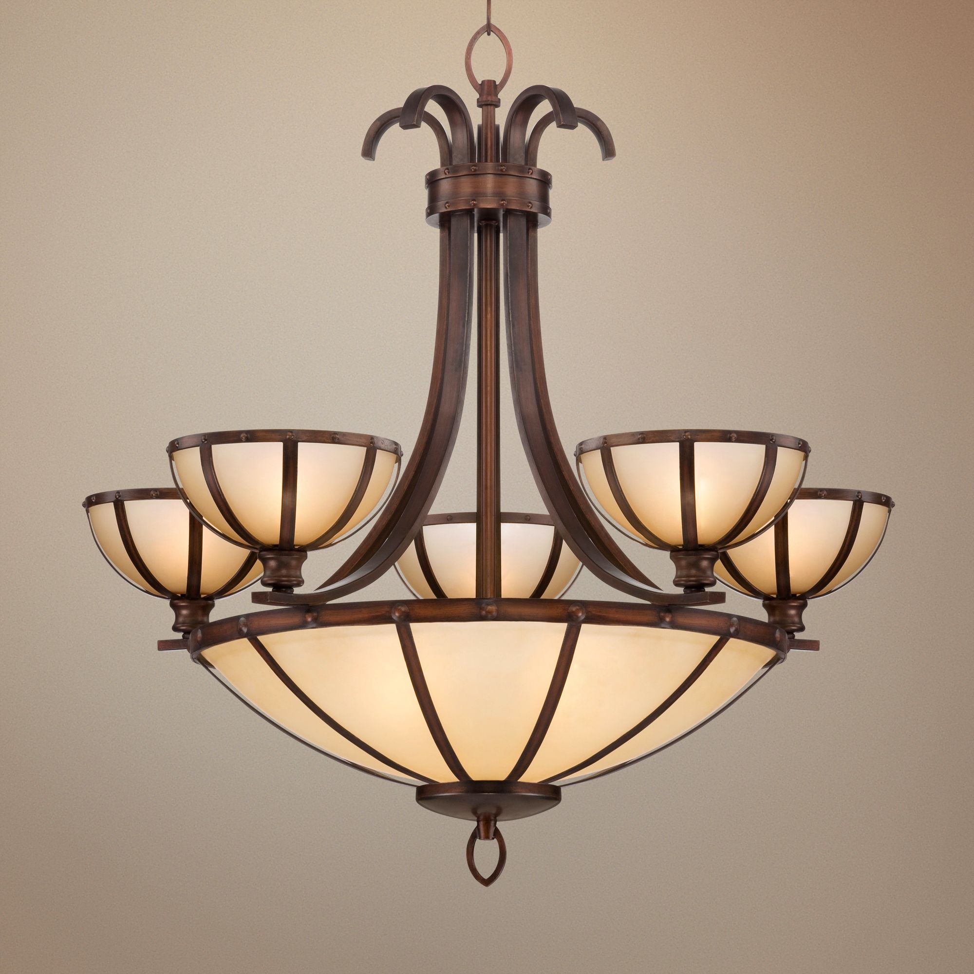 Wilton Bronze 26" Wide Ecru Glass Chandelier