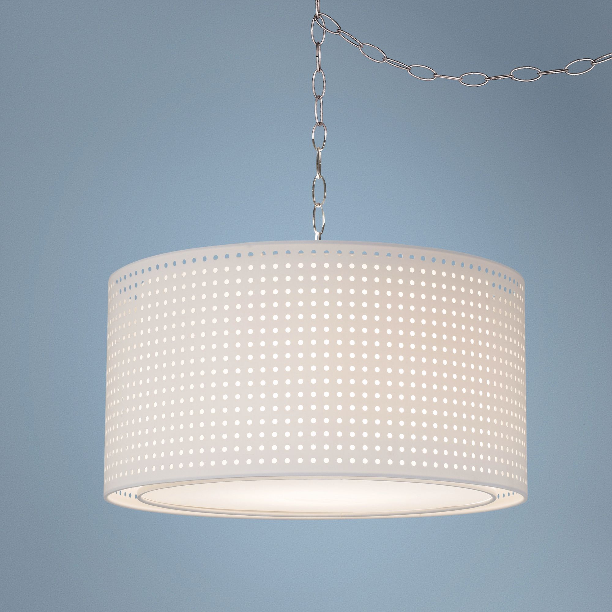 Swag Style White Laser-Cut Double Shade Plug-In Chandelier