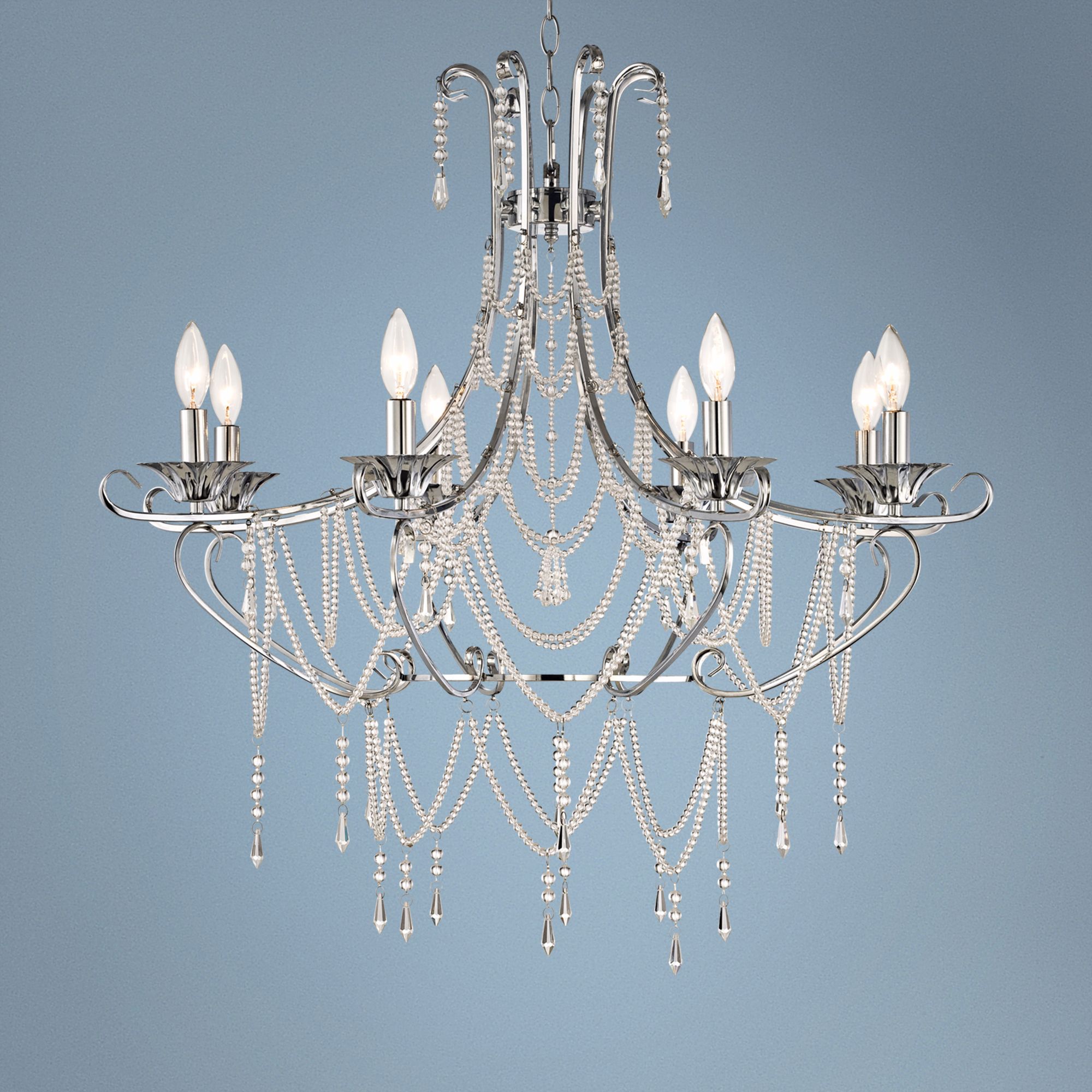 Chrome and Draped Crystal 32 1/2" Wide Chandelier