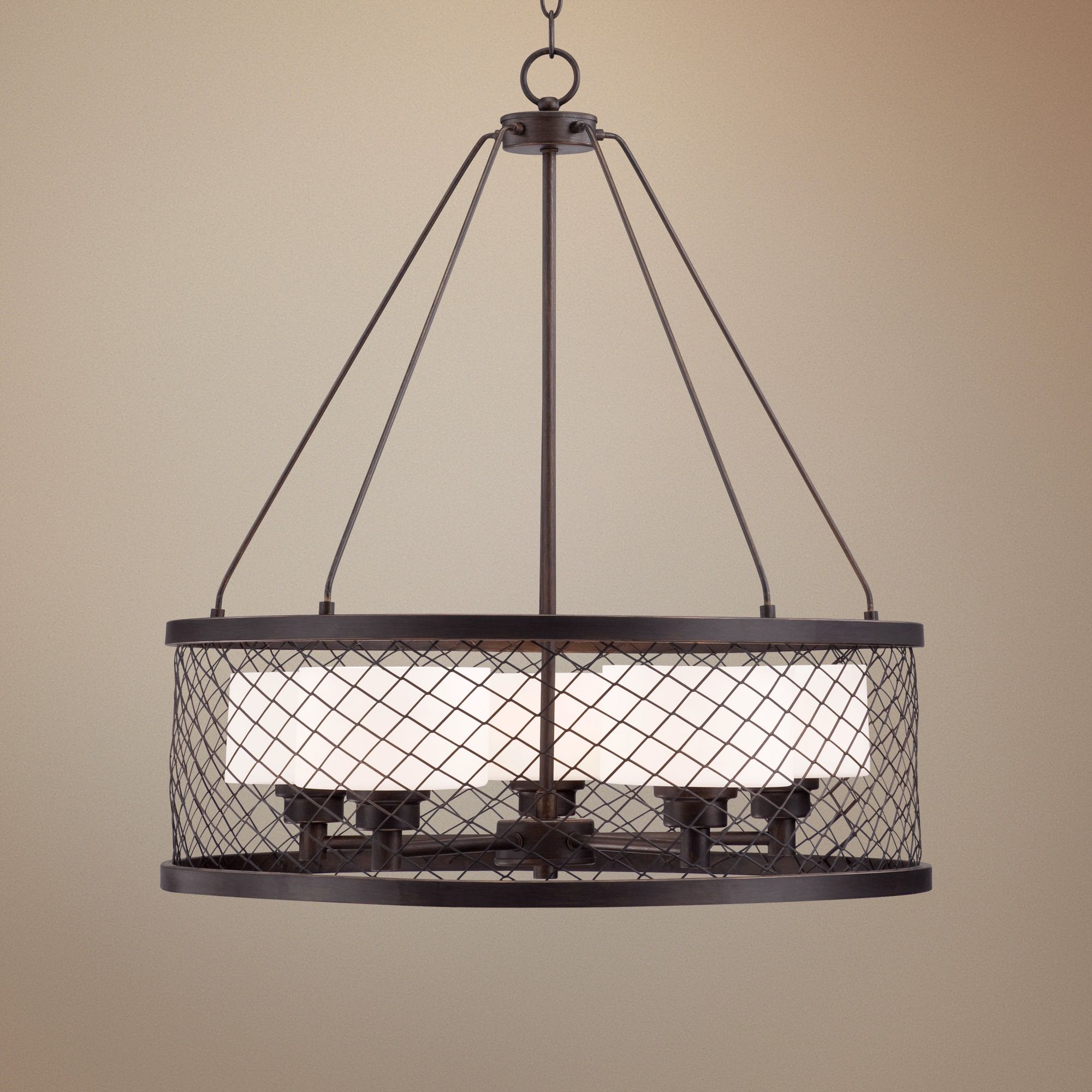 Caged Opal Glass 24 1/4" Wide Bronze Pendant Light