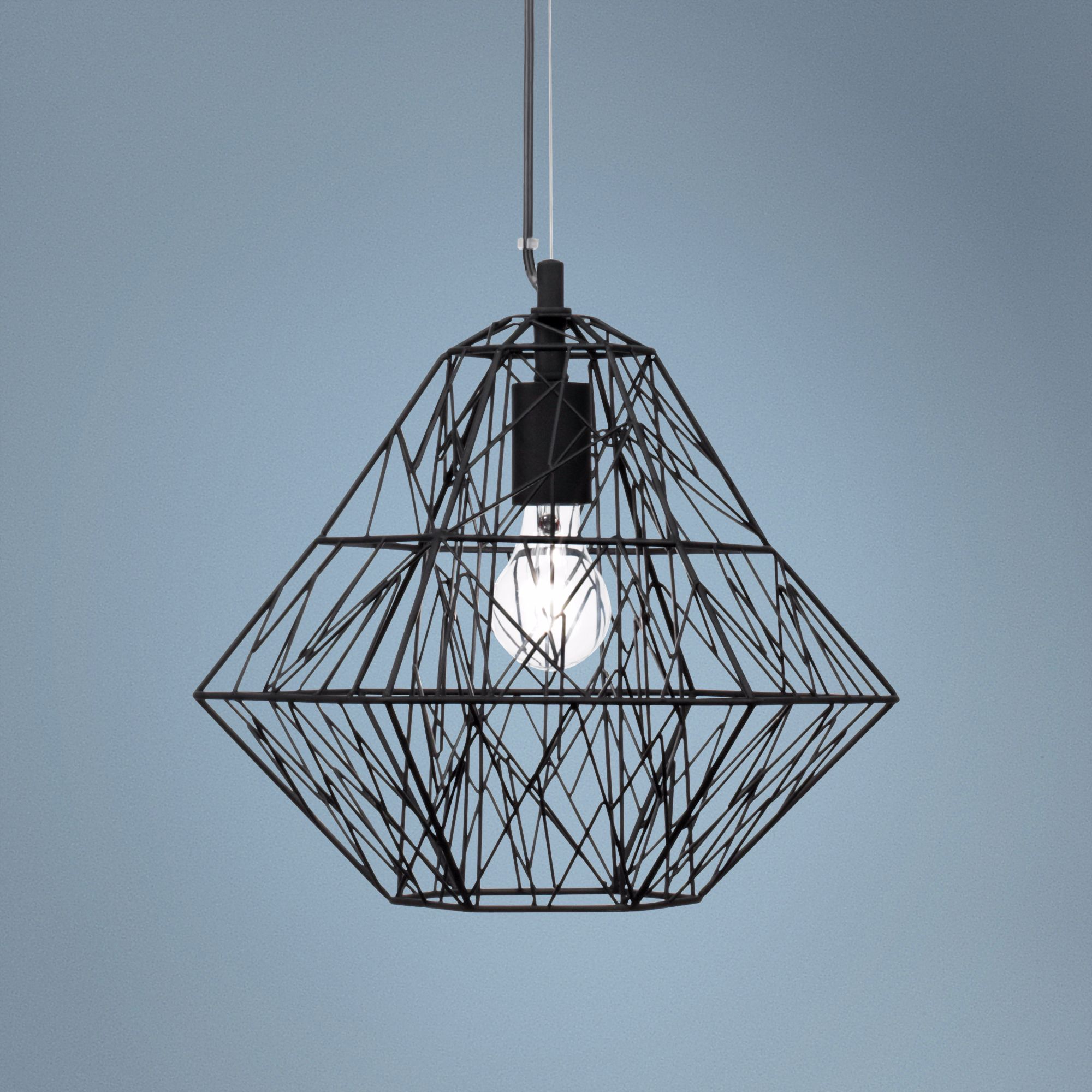 Possini Euro Diamond Cage 14" Wide Black Pendant Light