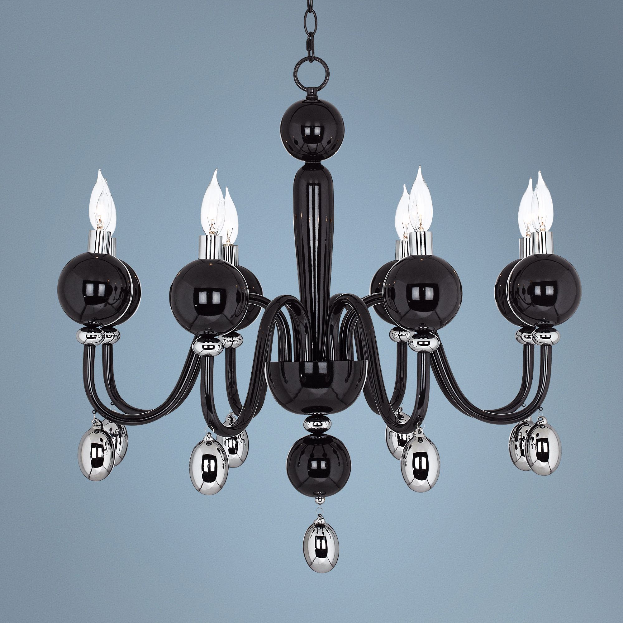 Possini Euro 28" Wide Black with Chrome Glass Chandelier