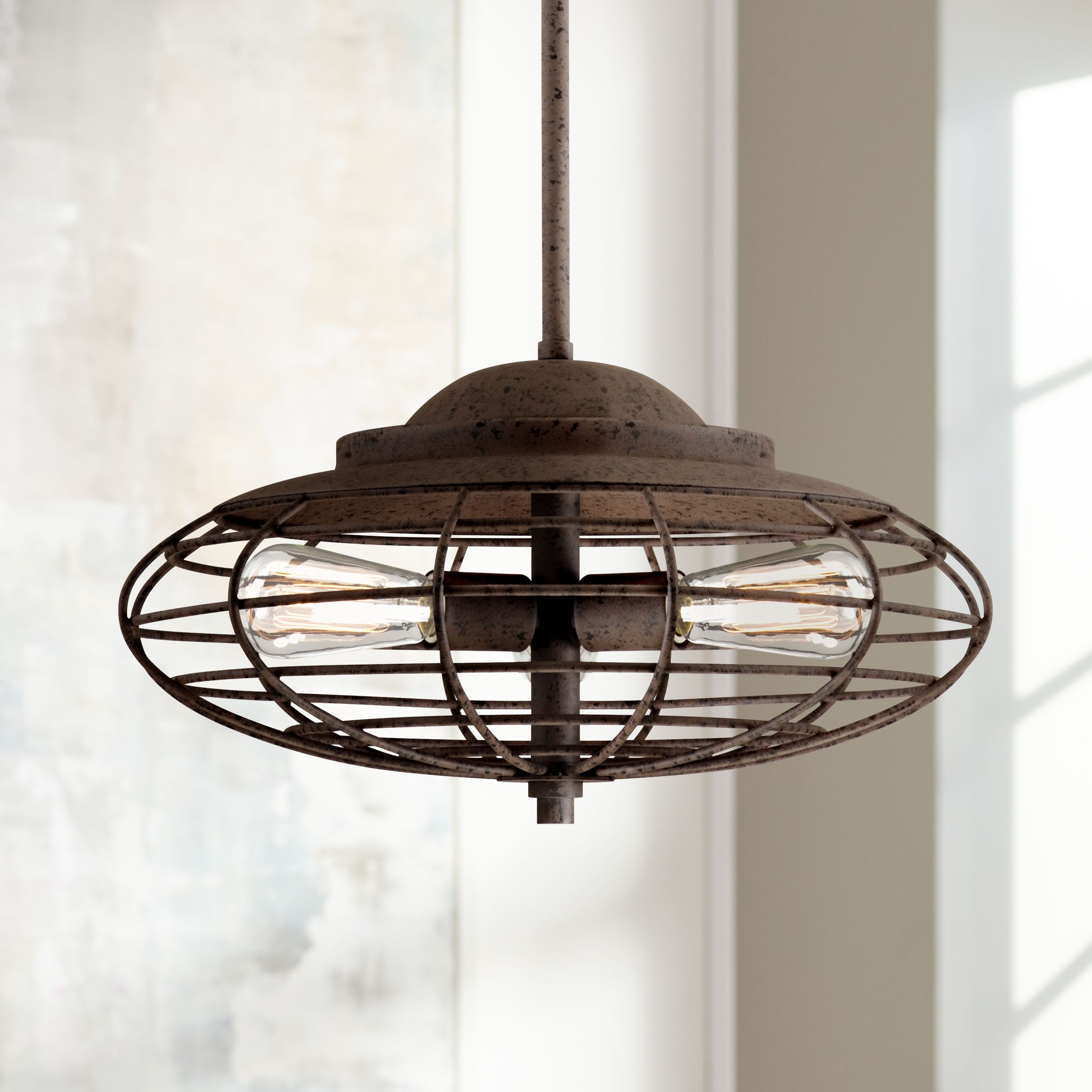 Metal Cage 18" Wide Dark Rust Industrial Pendant Light