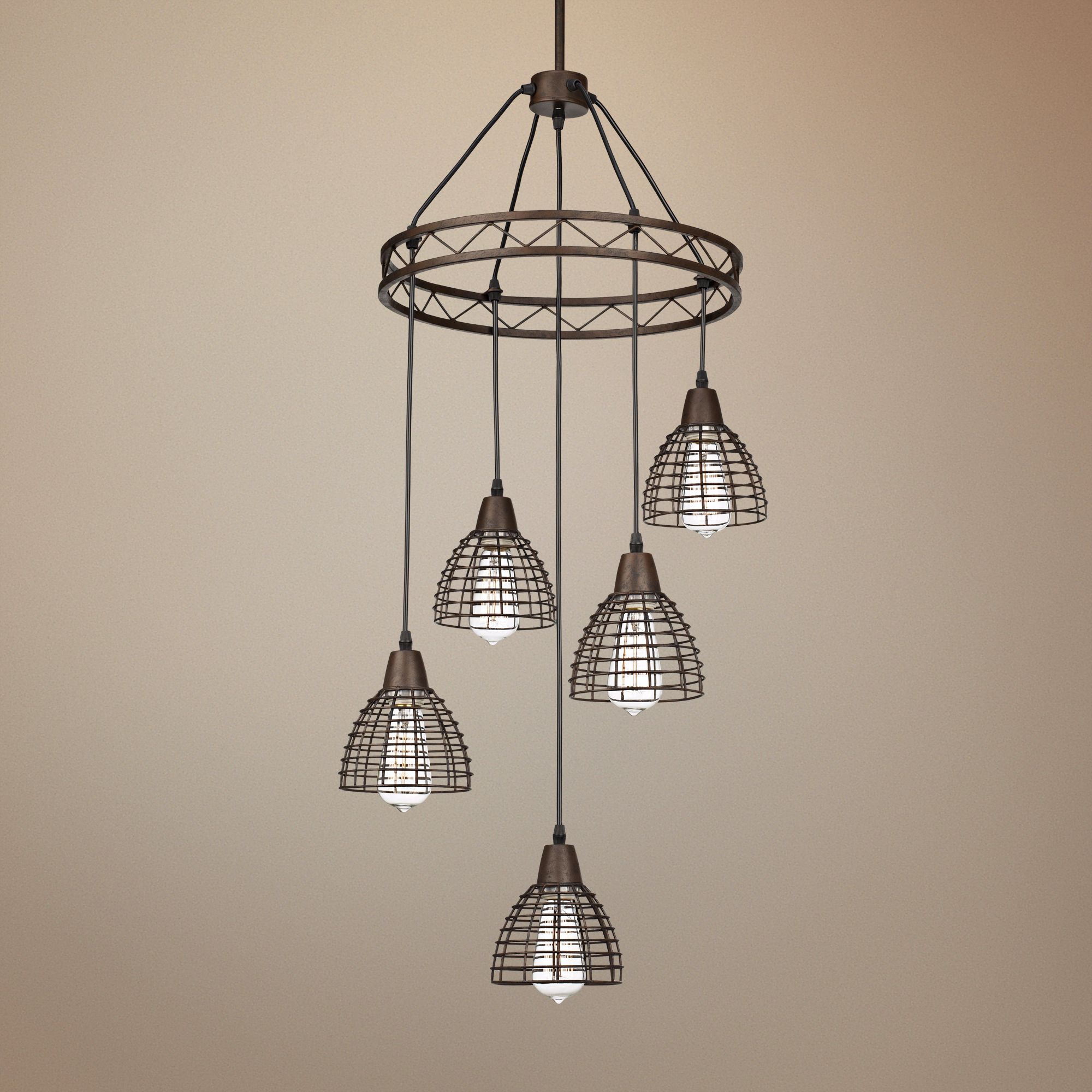 Nostalgic Edison Style 16" 5-Light Bronze Chandelier