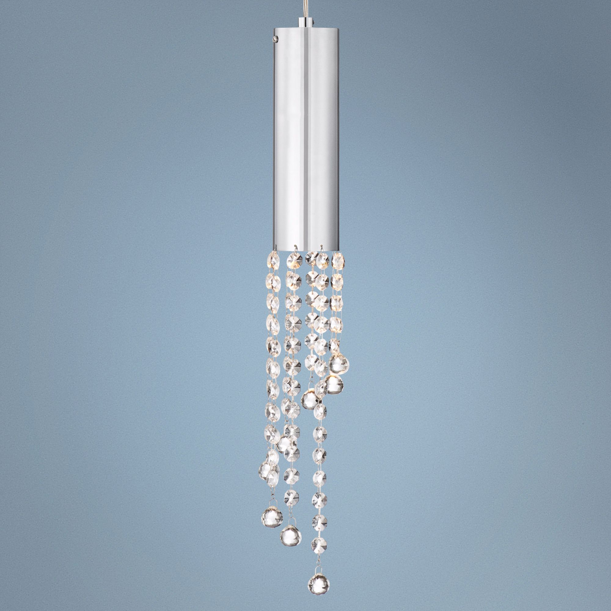 Rainfall Crystal 18" High Chrome Mini Pendant Light
