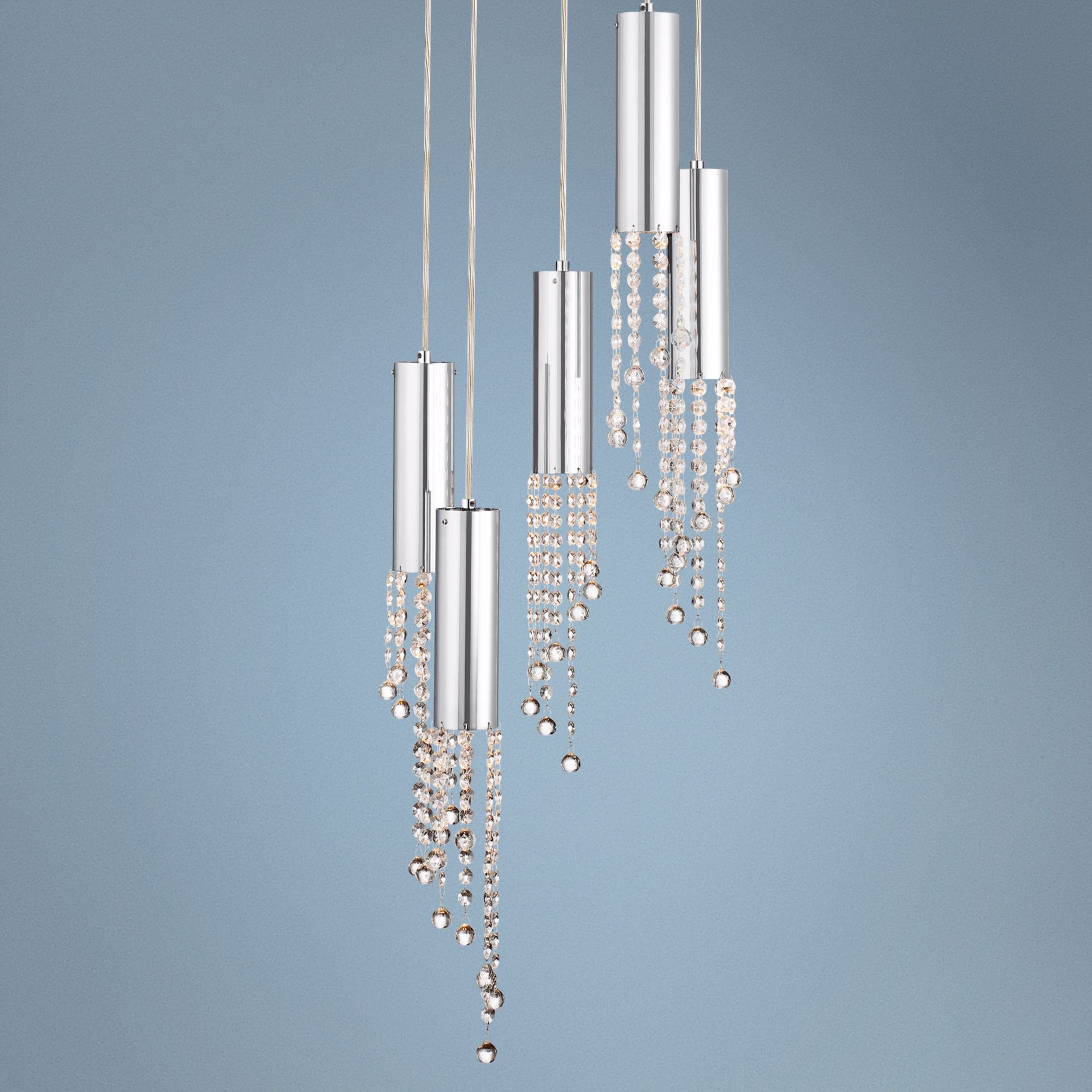 Rainfall Crystal 5-Light 13 3/4" Wide Chrome Pendant Light