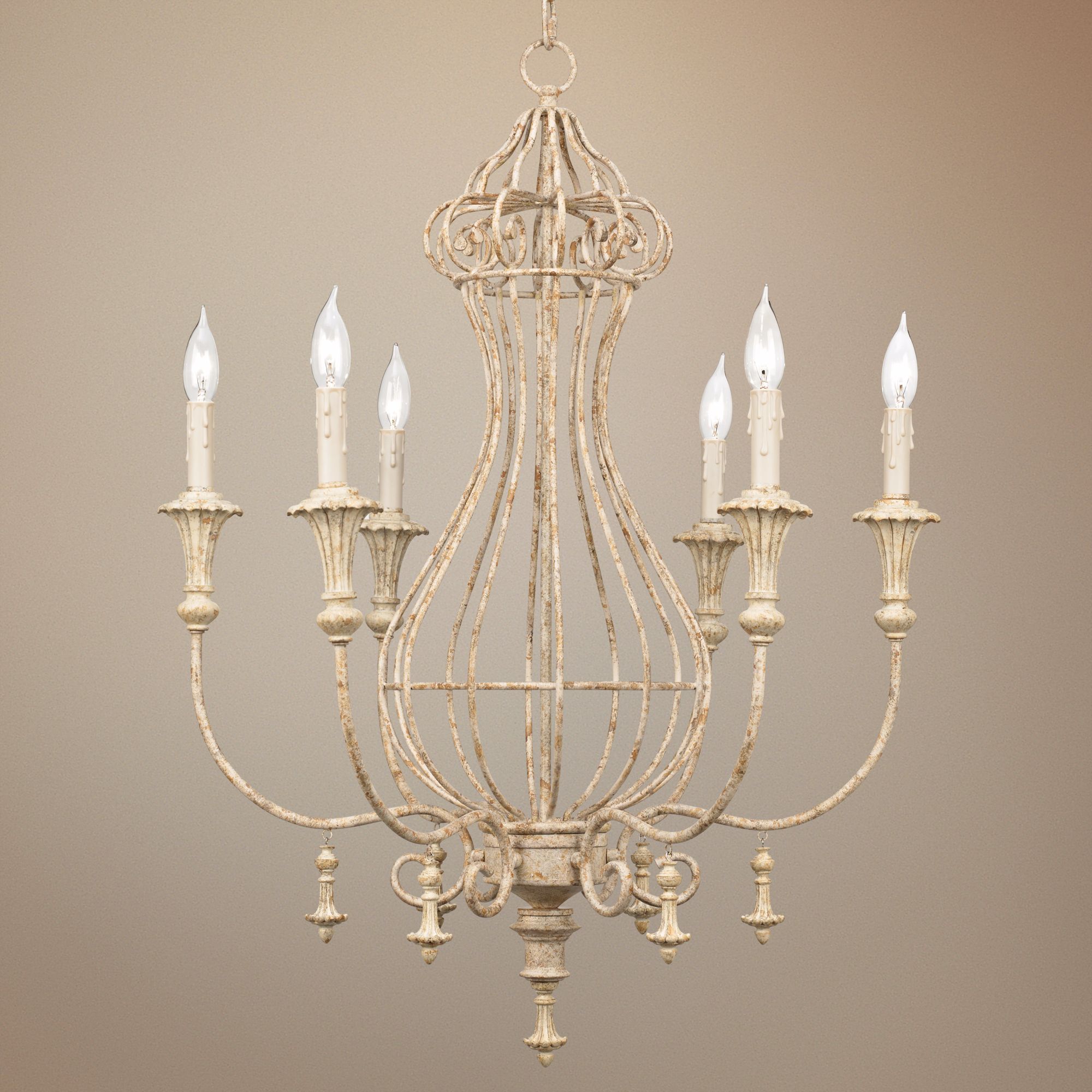 Antique Cage 26" Wide Aged Beige Chandelier