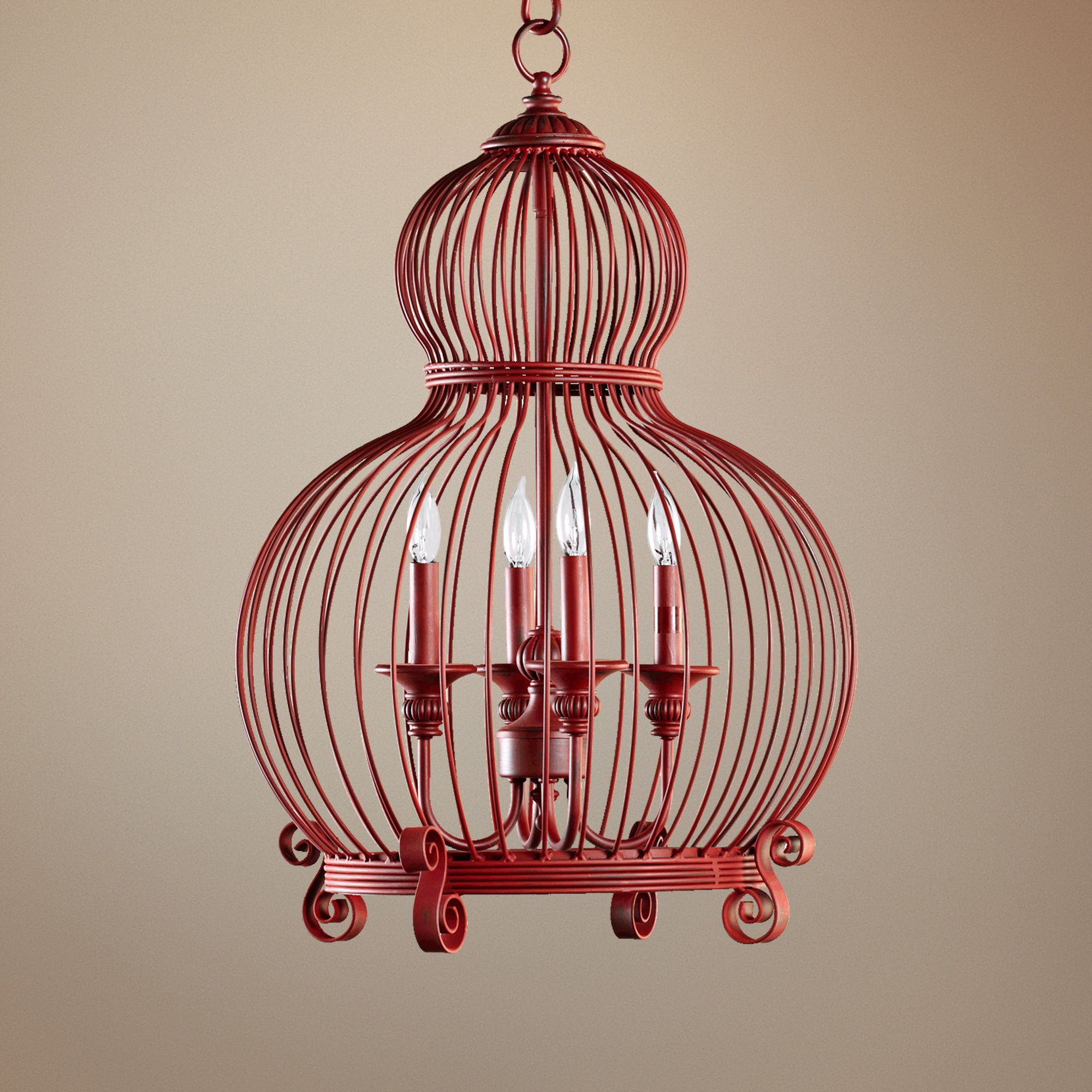 Quorum Birdcage 4-Light 18" Wide Red Pendant Light