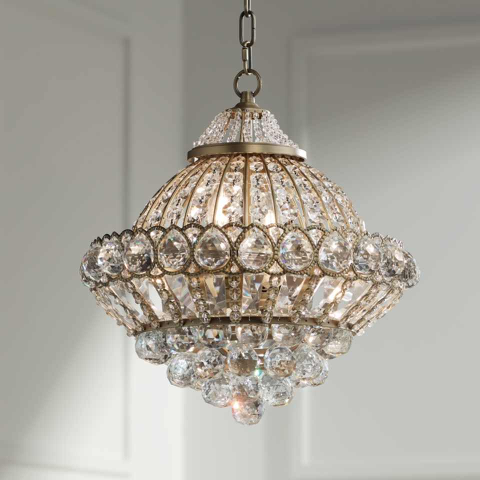 Wallingford 16" Wide Antique Brass and Crystal Chandelier   #W6879