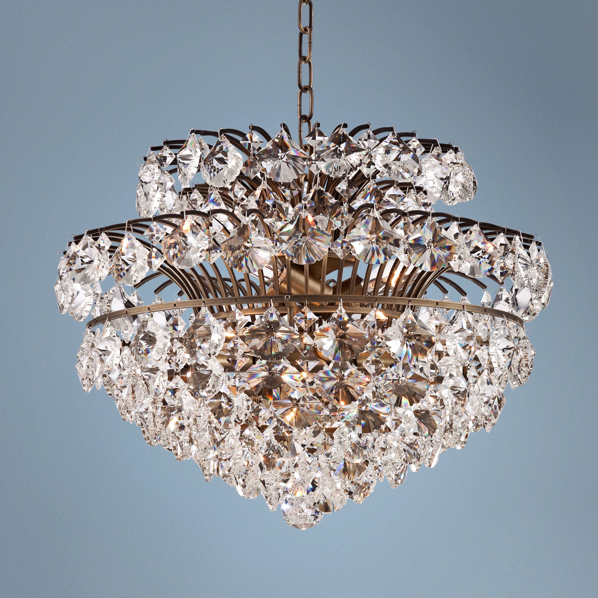 Langley 19" Wide Antique Brass and Crystal Chandelier