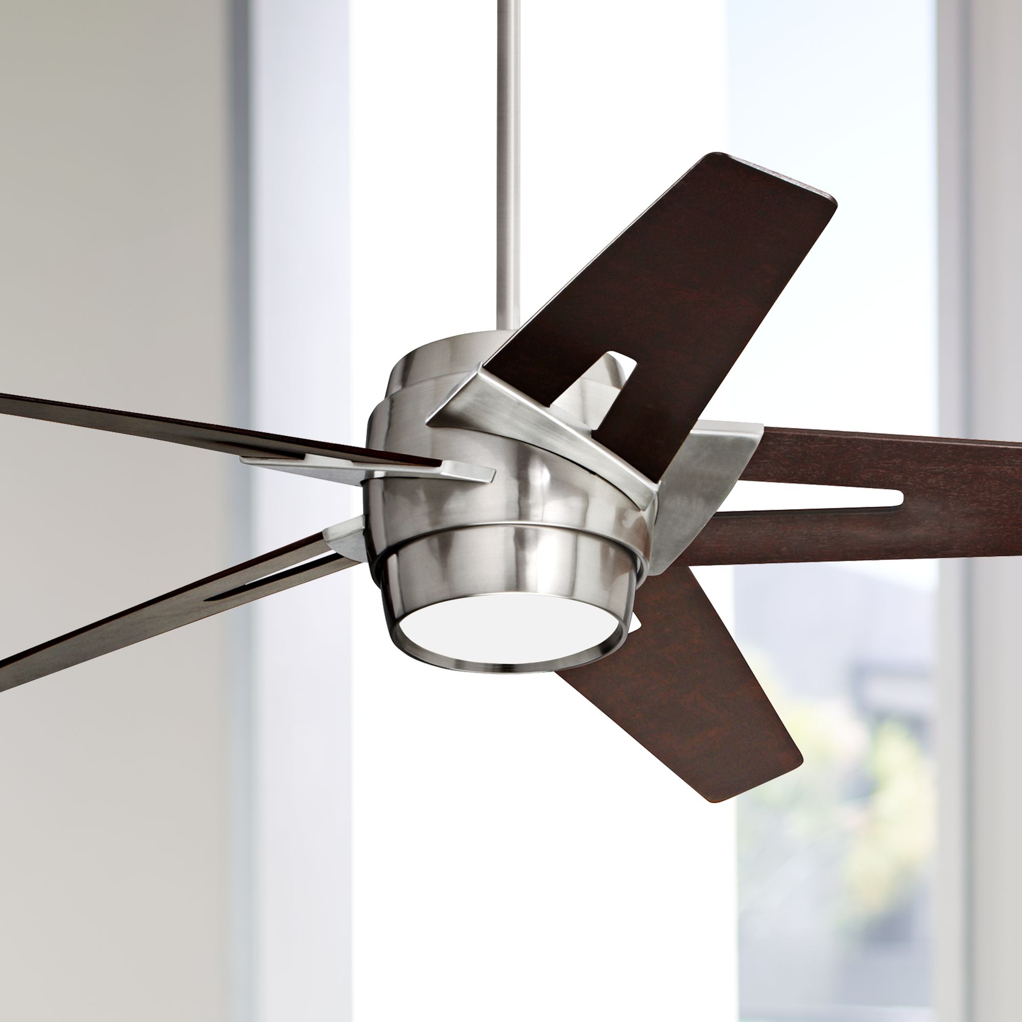 54 Emerson Luxe Eco Steel And Mahogany Ceiling Fan W7854 On