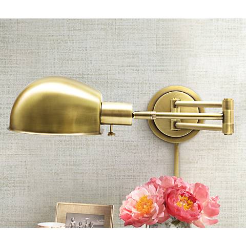 House of Troy Addison Antique Brass Swing Arm Wall Lamp - #X5578 Lamps Plus