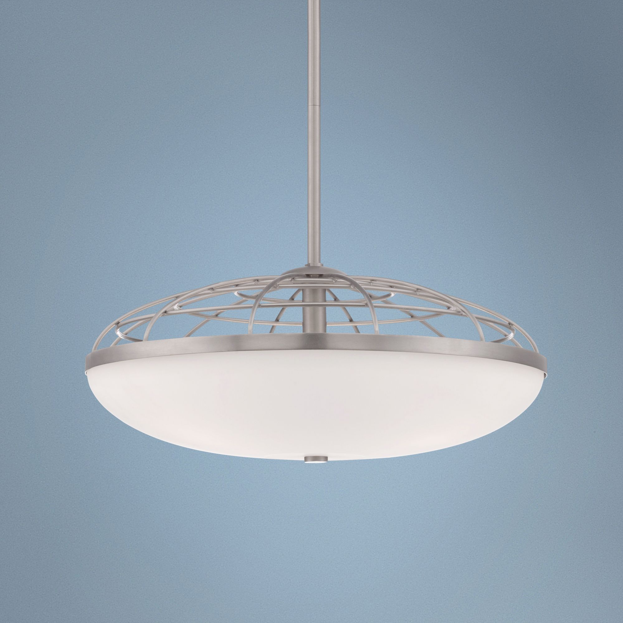 Possini Euro Industrial Open Cage Glass Pendant Light