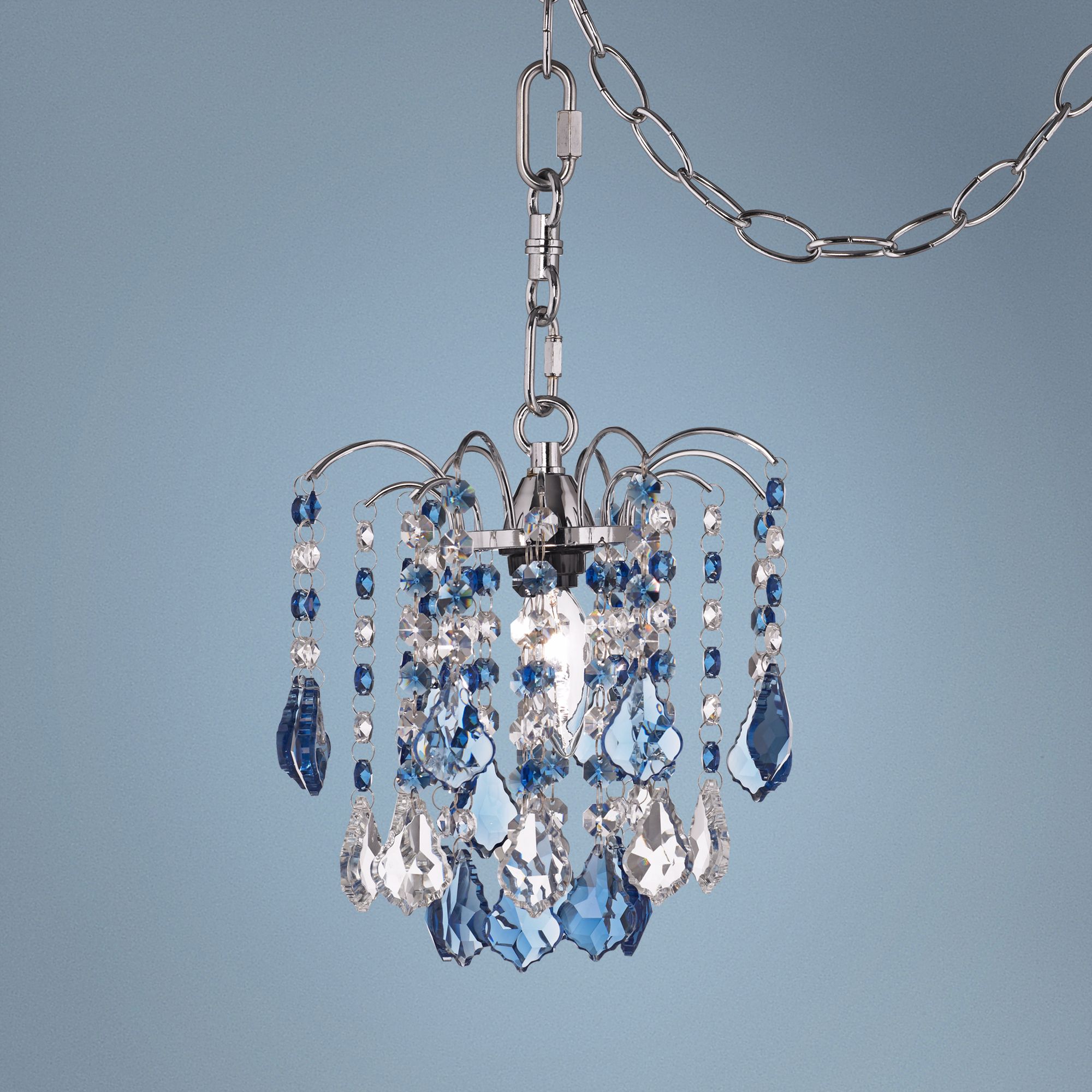 Nicolli Blue Crystal 8" Wide Swag Plug-In Mini Chandelier