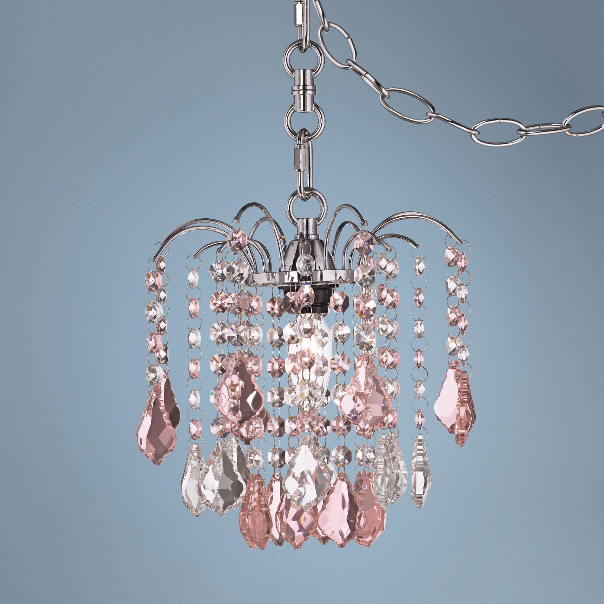 Nicolli Pink Crystal 8" Wide Swag Plug-In Mini Chandelier
