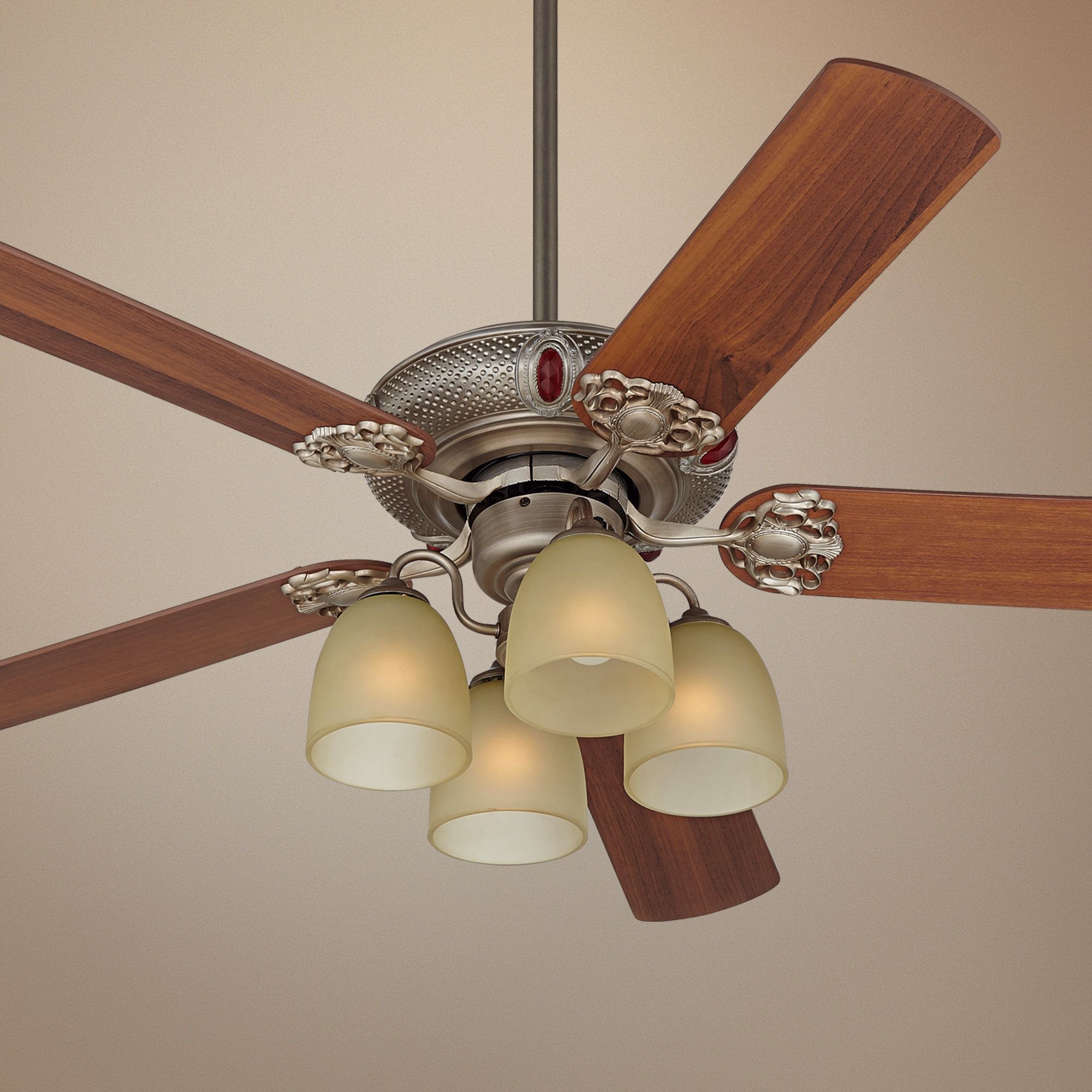 52" Casa Lucida Tea Glass Aged Pewter Ceiling Fan